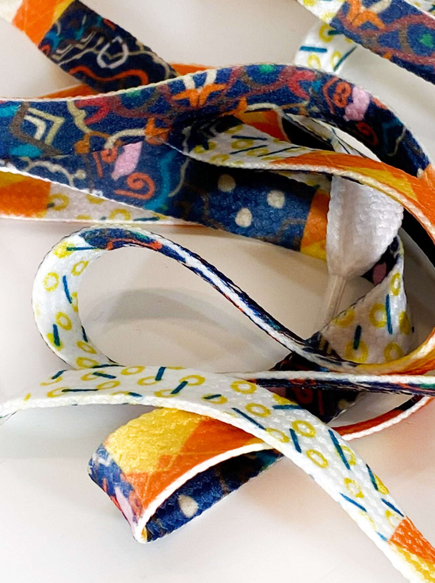 Schnürsenkel, 100 cm lang, "orangener Partymix", Unikate, handbedruckt, hochwertig, Flachsenkel, gemustert, selbstbedruckt, mehrfarbig