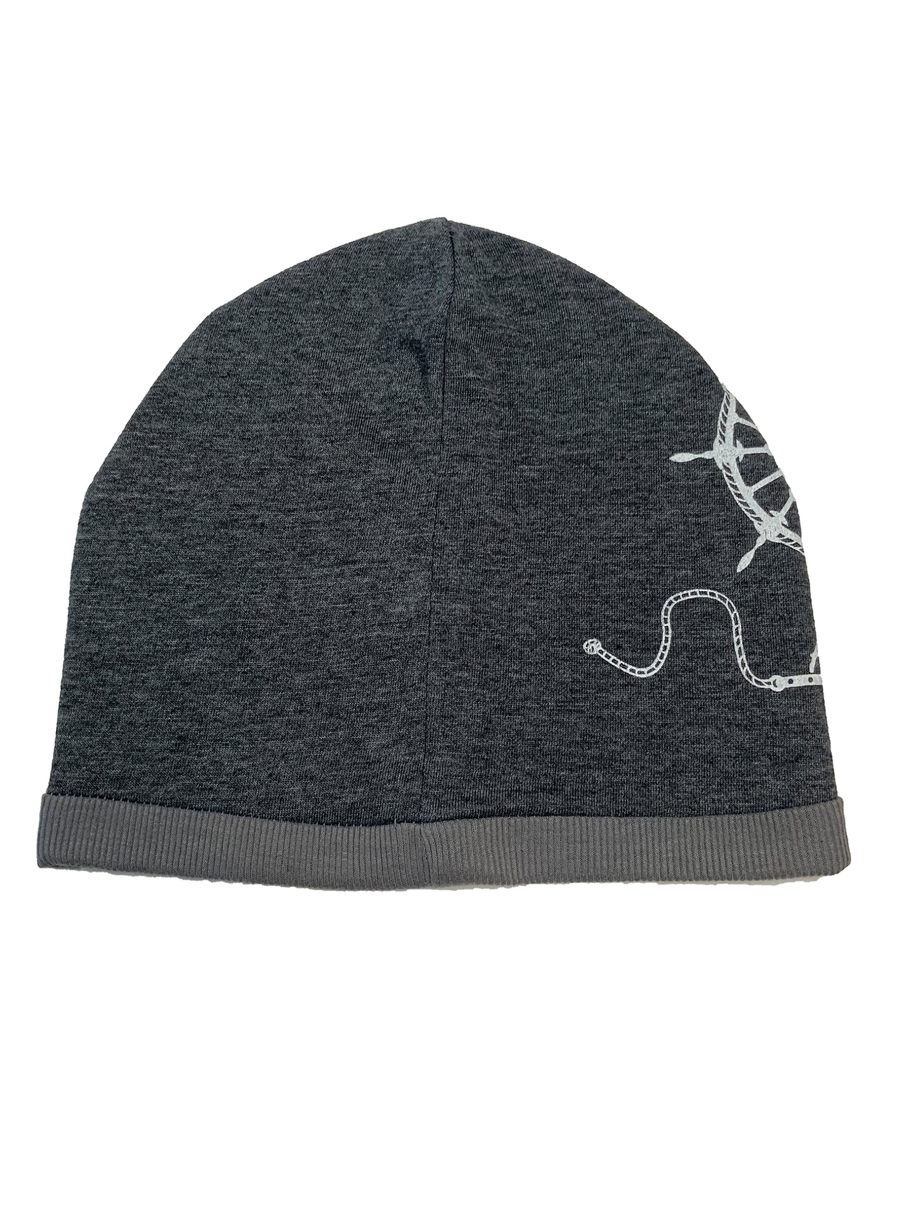 Beanie-Mütze Ahoi, grau, bedruckt, Steuerrad, Anker, Siebdruck, Kopfbedeckung, Jersey