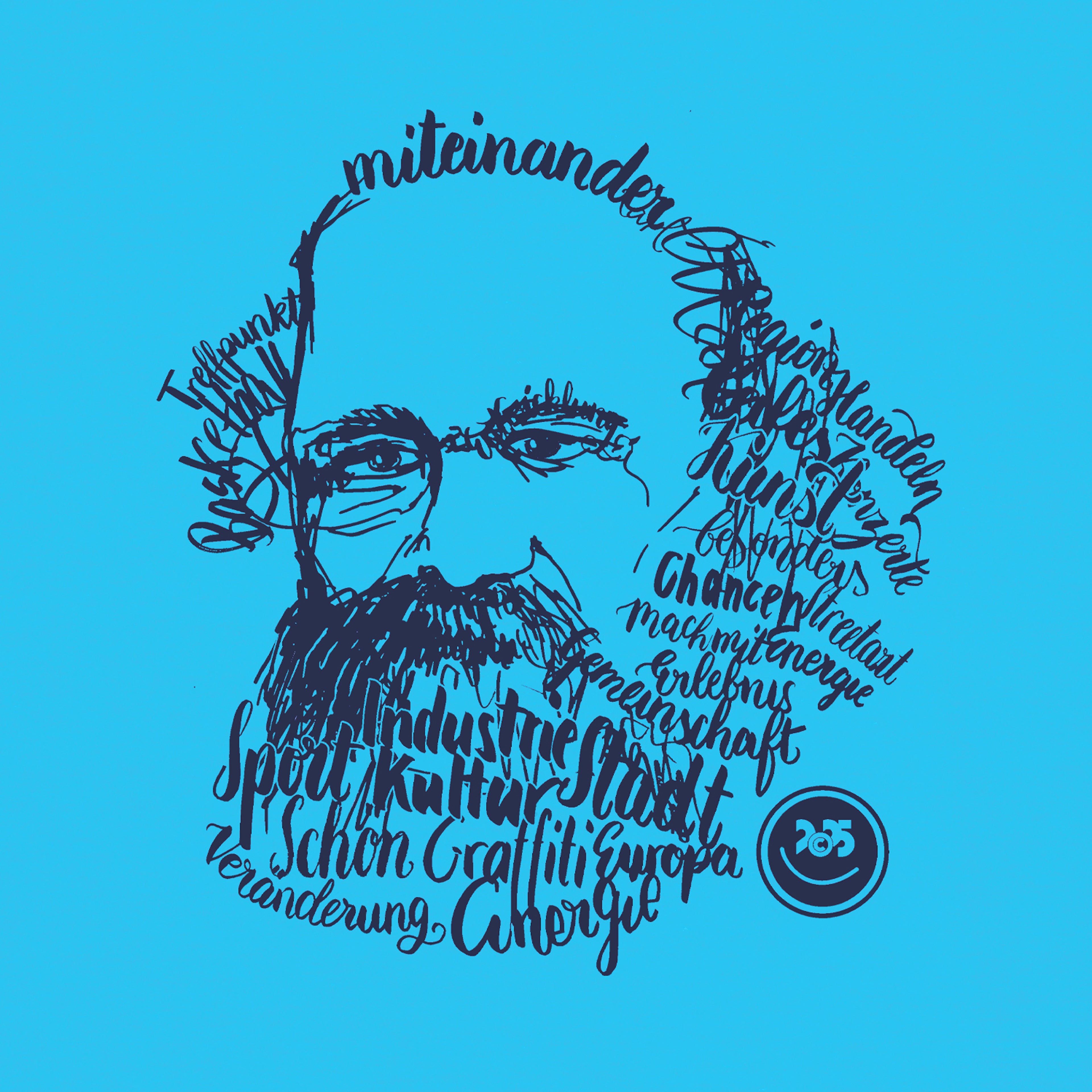 T-Shirt bedruckt, "Kaligrafie-Marx"