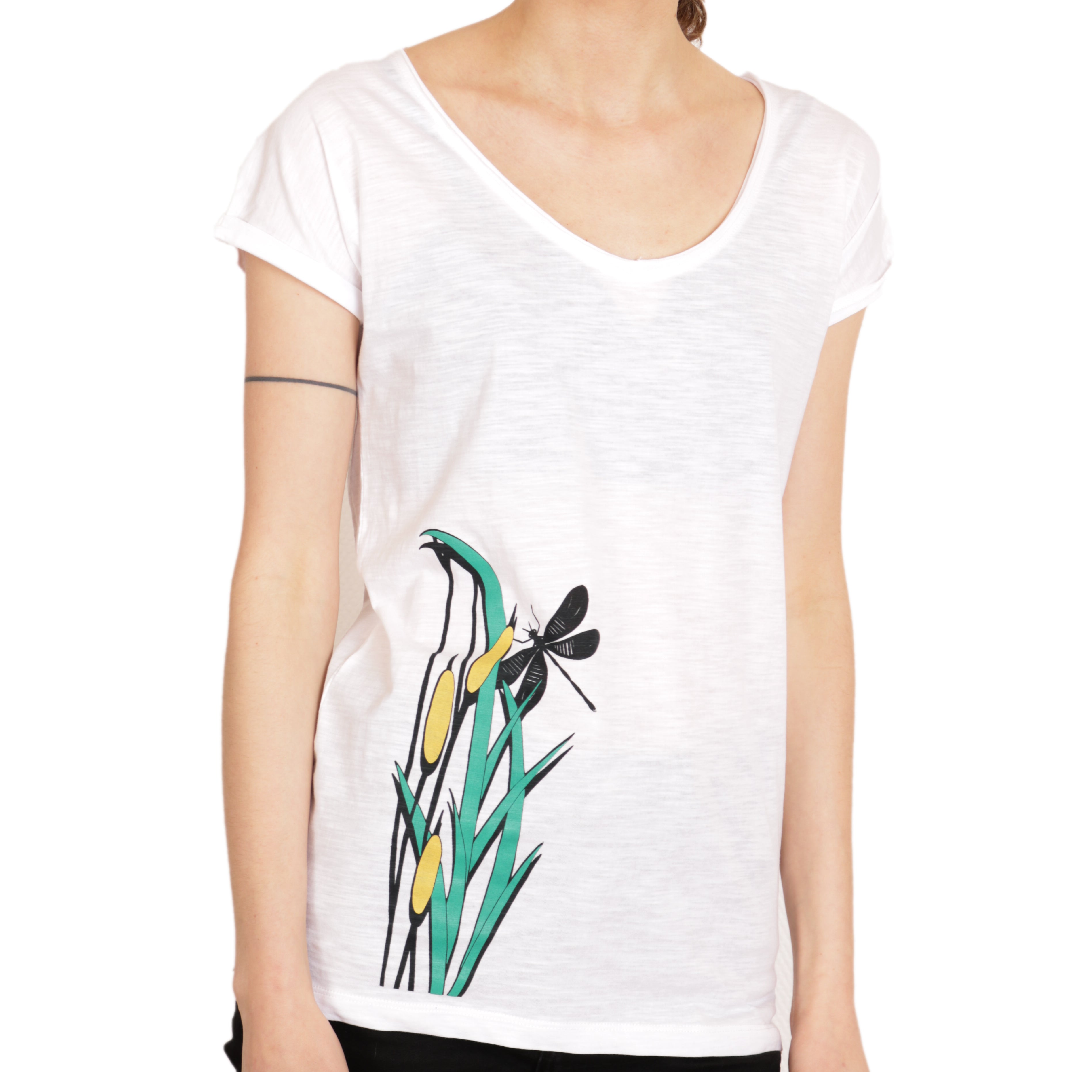 Damenshirt, weiß “Libelle“, T-Shirt, Bio-Baumwolle