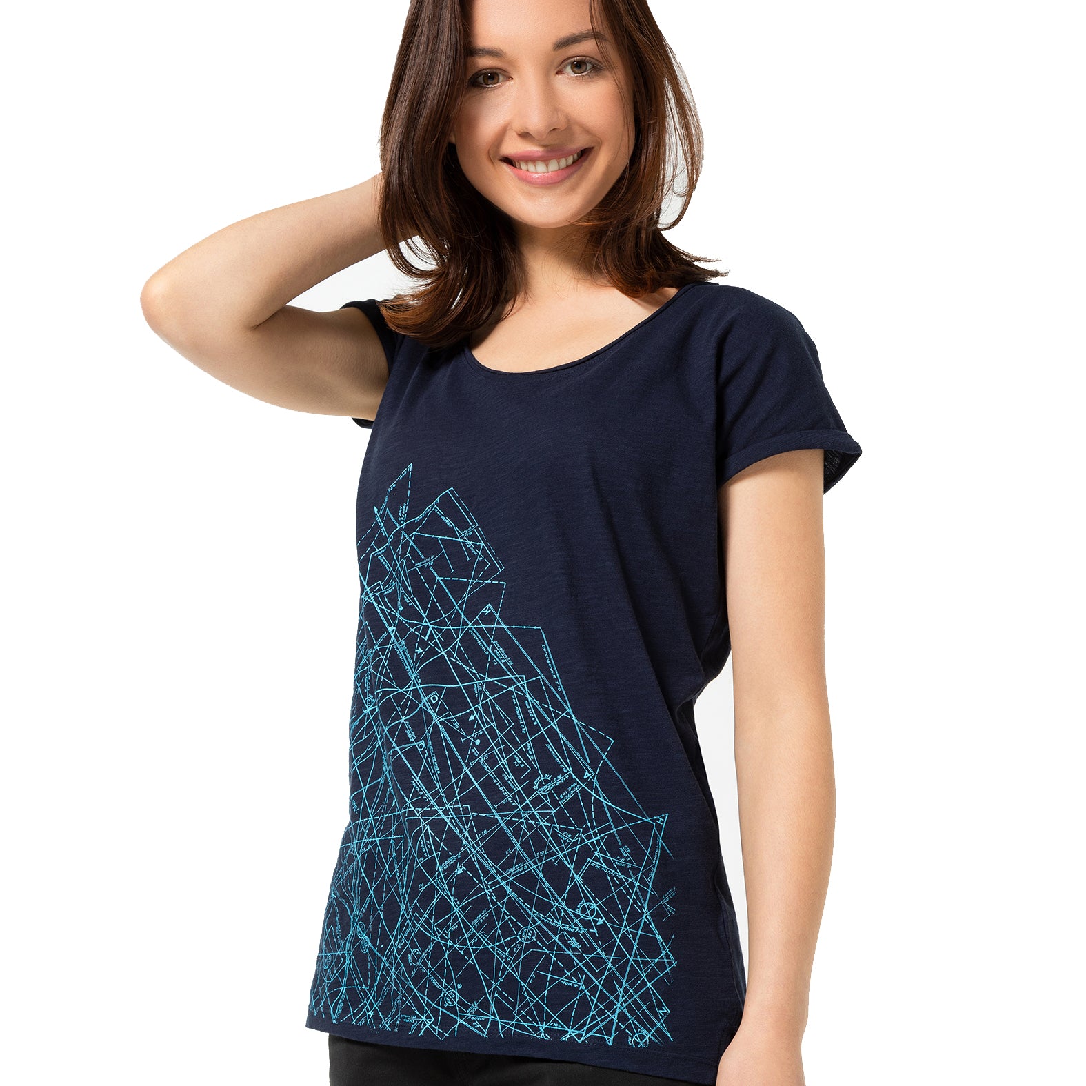 Damenshirt "Schnittmuster", navy, T-Shirt bedruckt, Frauen, grafisch, festlich leger