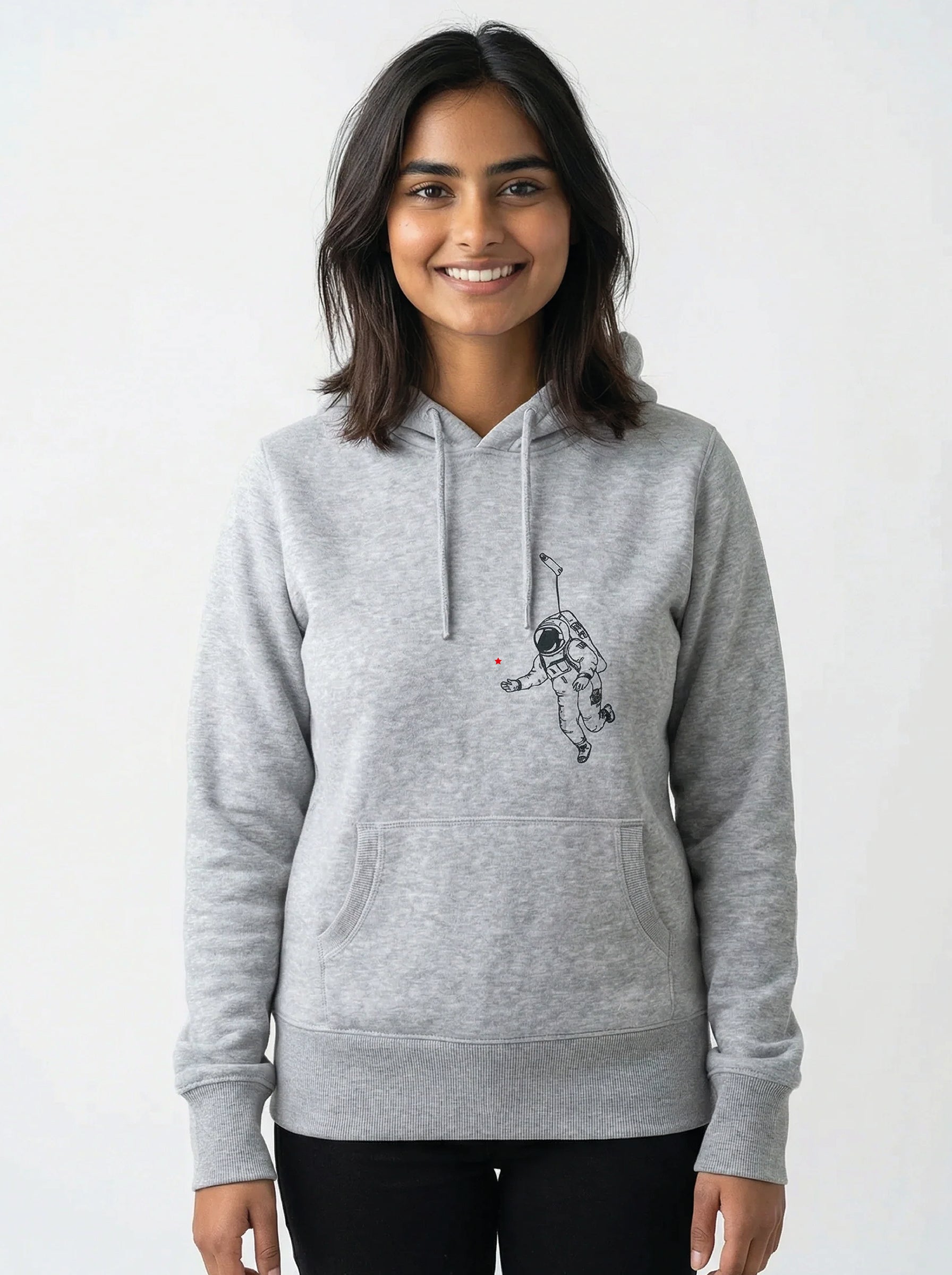 Hoodie "Kosmonaut" grau meliert, Sweatshirt, Damen, bedruckt