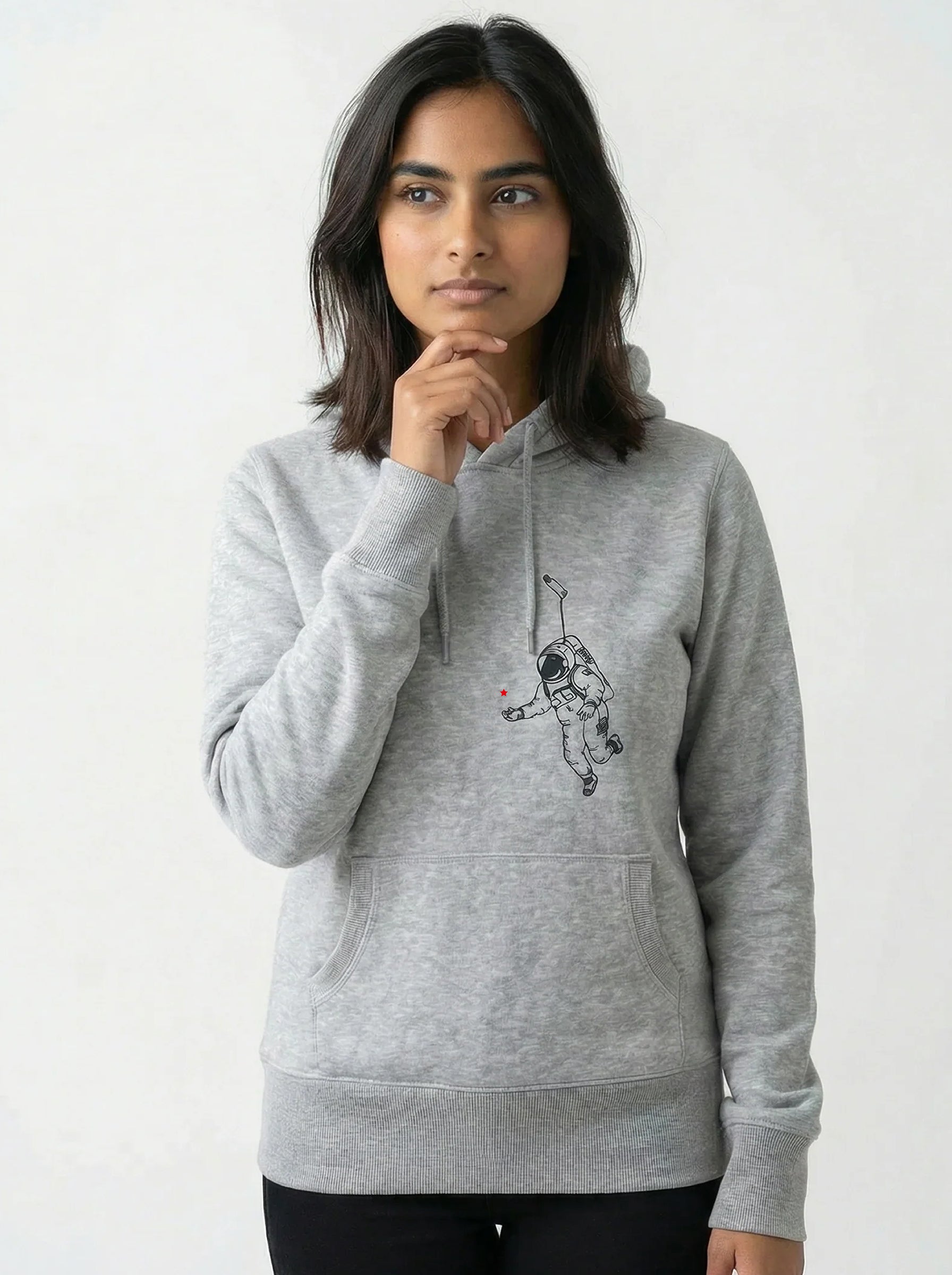 Hoodie "Kosmonaut" grau meliert, Sweatshirt, Damen, bedruckt