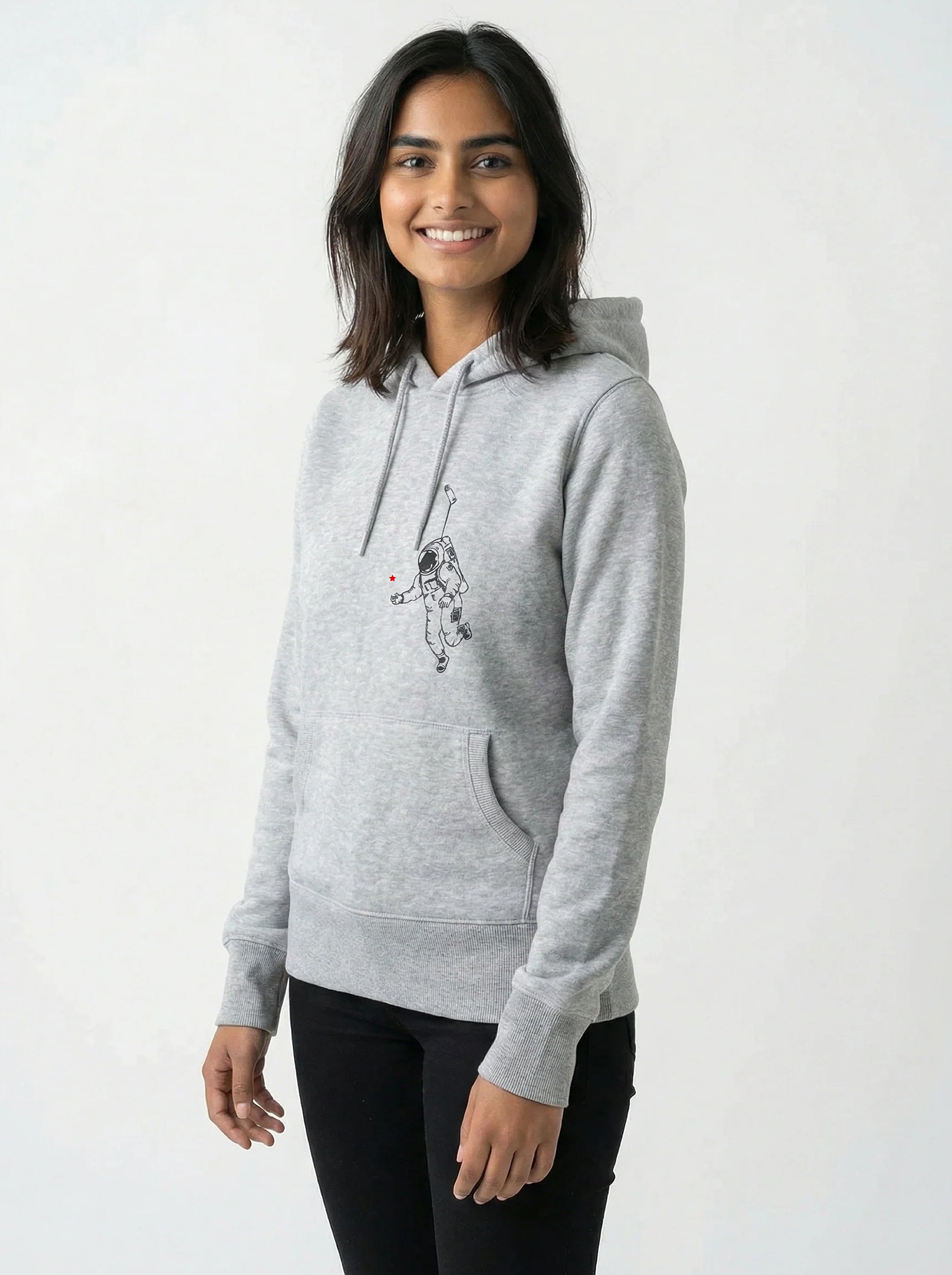 Hoodie "Kosmonaut" grau meliert, Sweatshirt, Damen, bedruckt