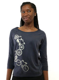 3/4 Pullover Fahrräder, anthrazit, Handsiebdruck, Damen