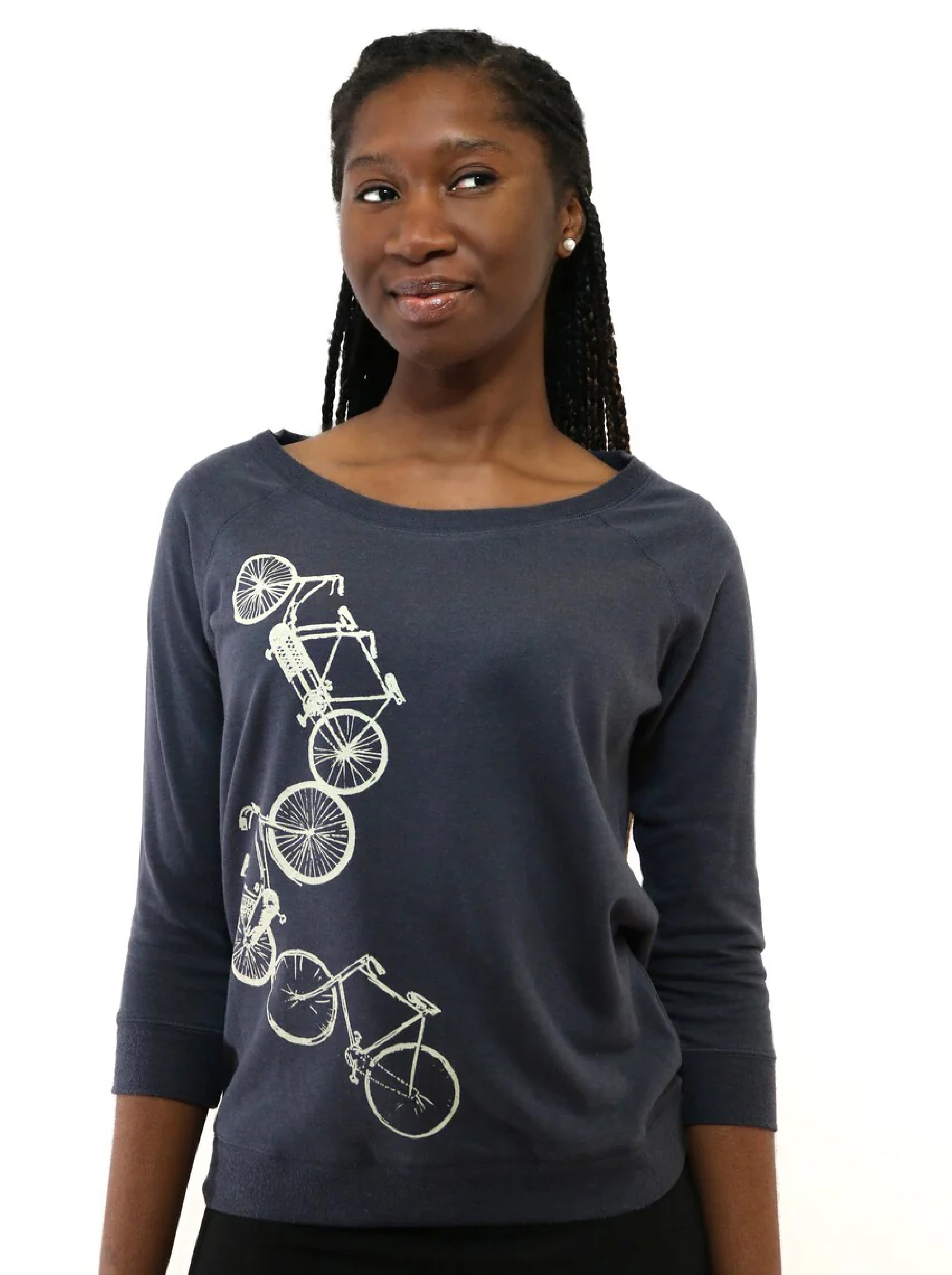 3/4 Pullover Fahrräder, anthrazit, Handsiebdruck, Damen