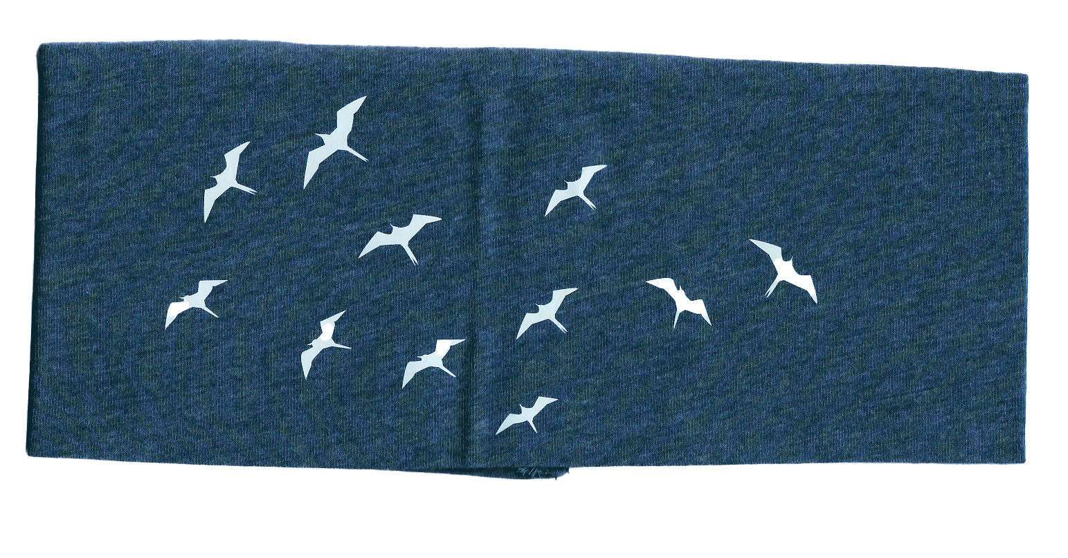 blaues Haarband mit Vogelschwarm-Motiv