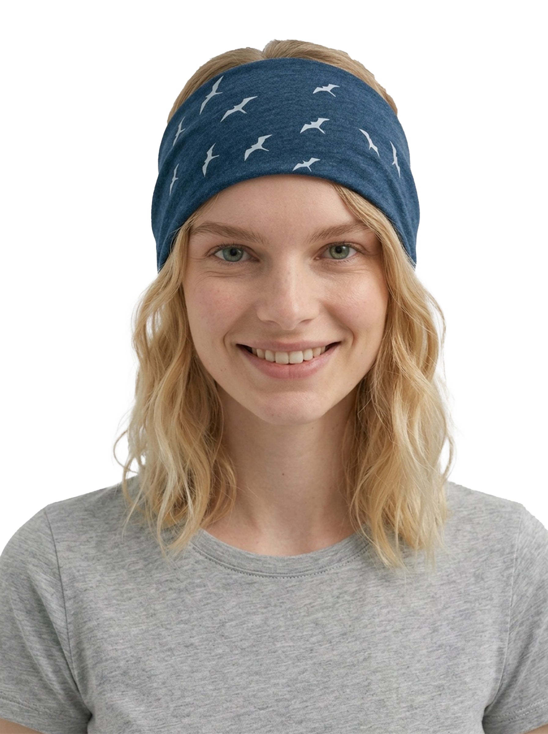 blaues Haarband mit Vogelschwarm-Motiv