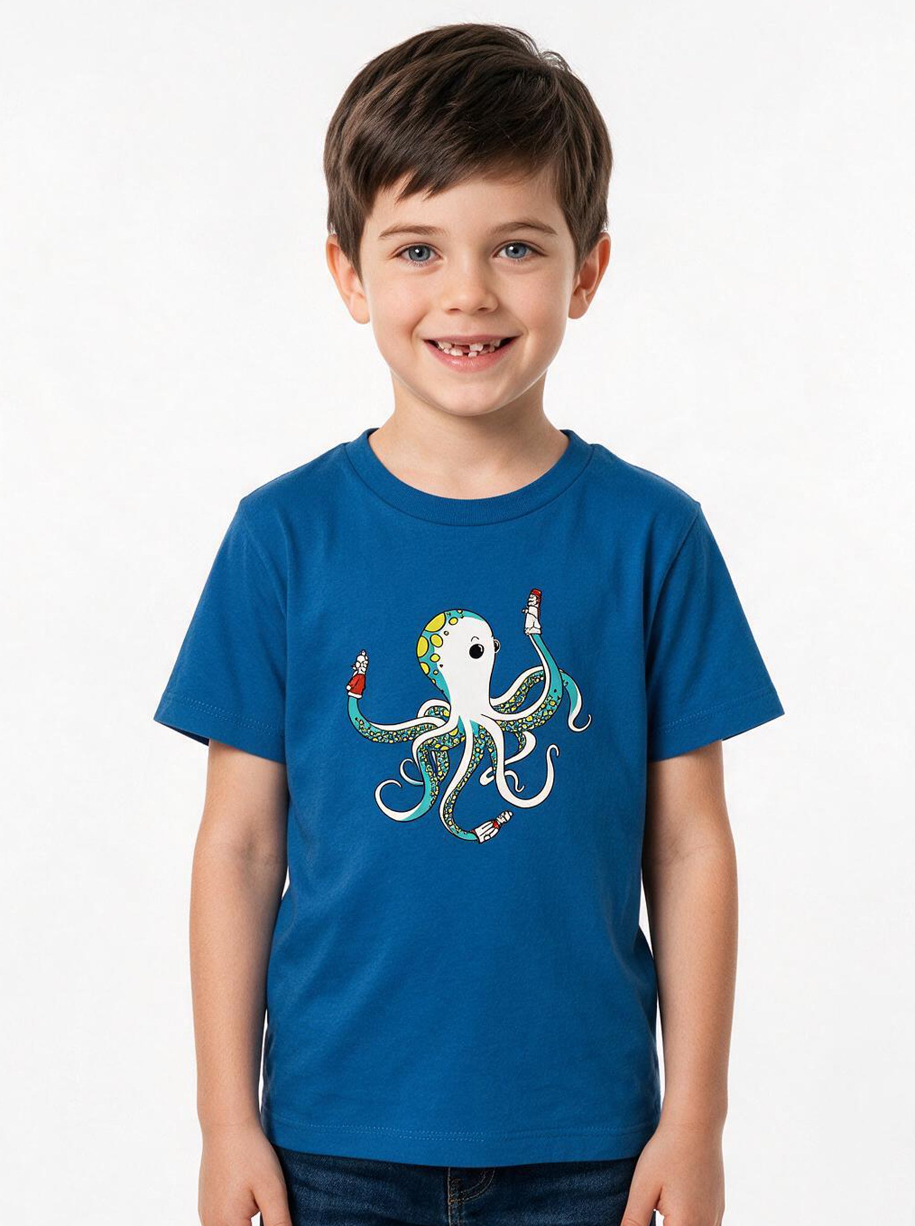 Kinder T-Shirt „Oktopus“ – Bedrucktes Shirt mit süßem Tiermotiv, Biobaumwolle