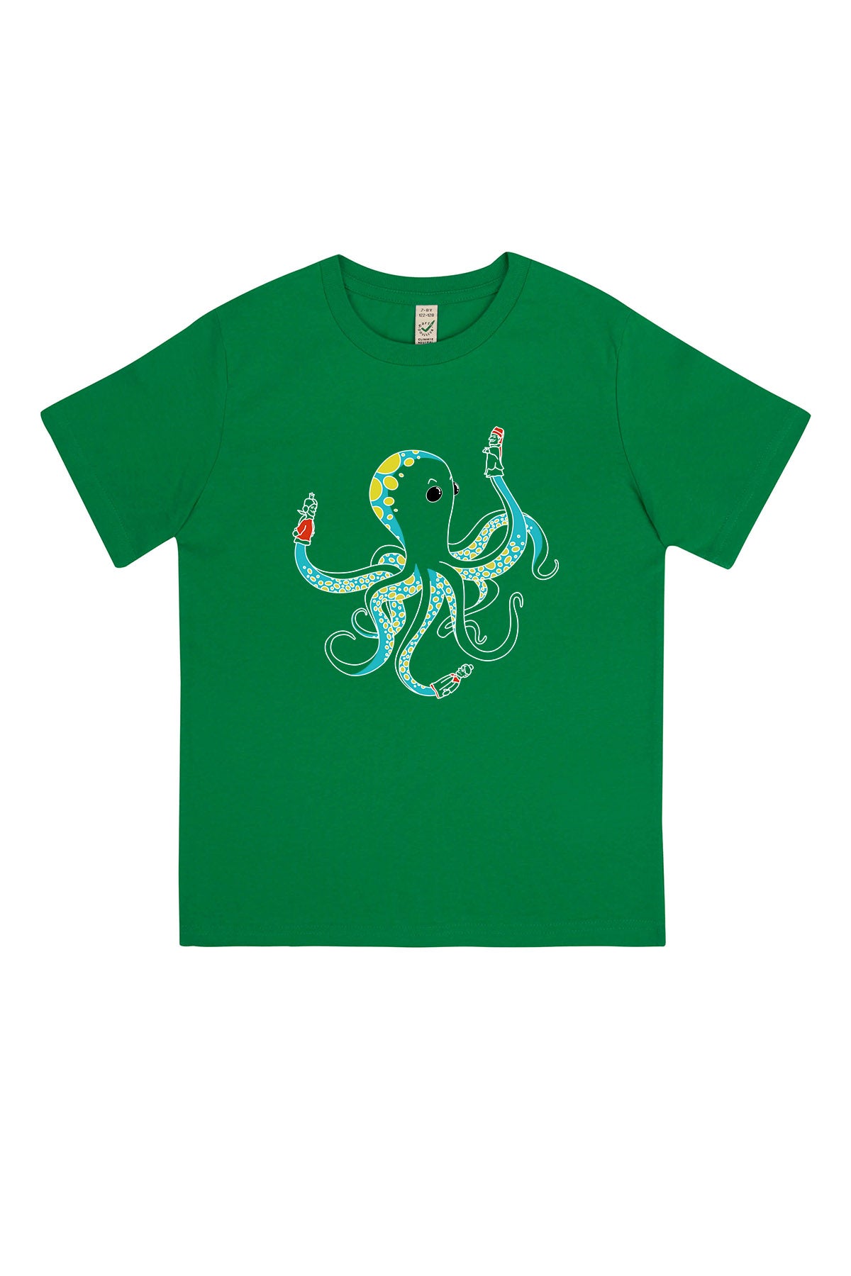 Kinder T-Shirt „Oktopus“ – Bedrucktes Shirt mit süßem Tiermotiv, Biobaumwolle