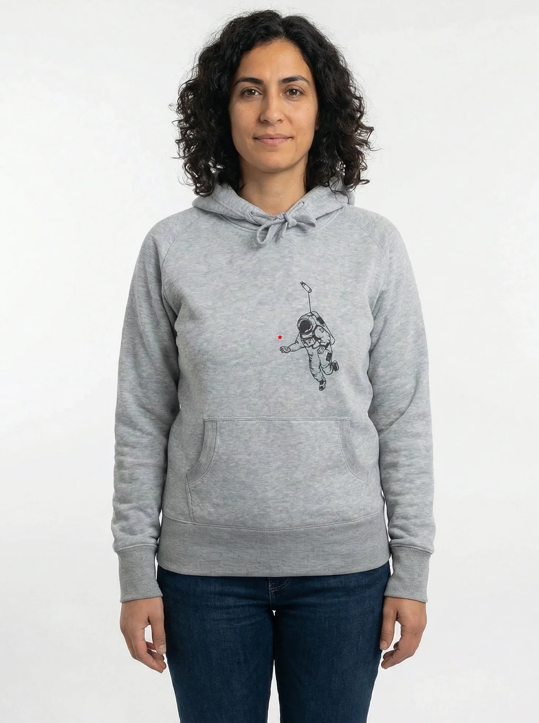 Hoodie "Kosmonaut" grau meliert, Sweatshirt, Damen, bedruckt