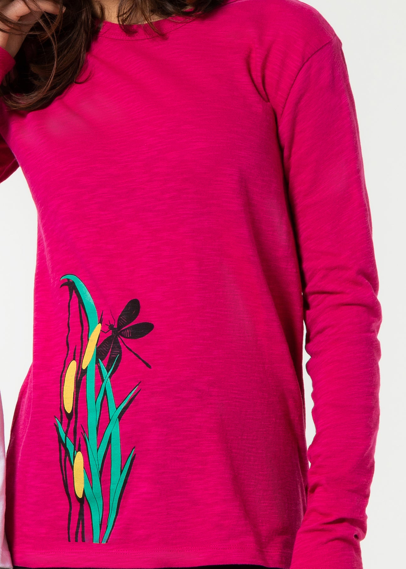 Langarm Shirt Libelle, pink, Damenshirt Siebdruck Frauenshirt bedruckt