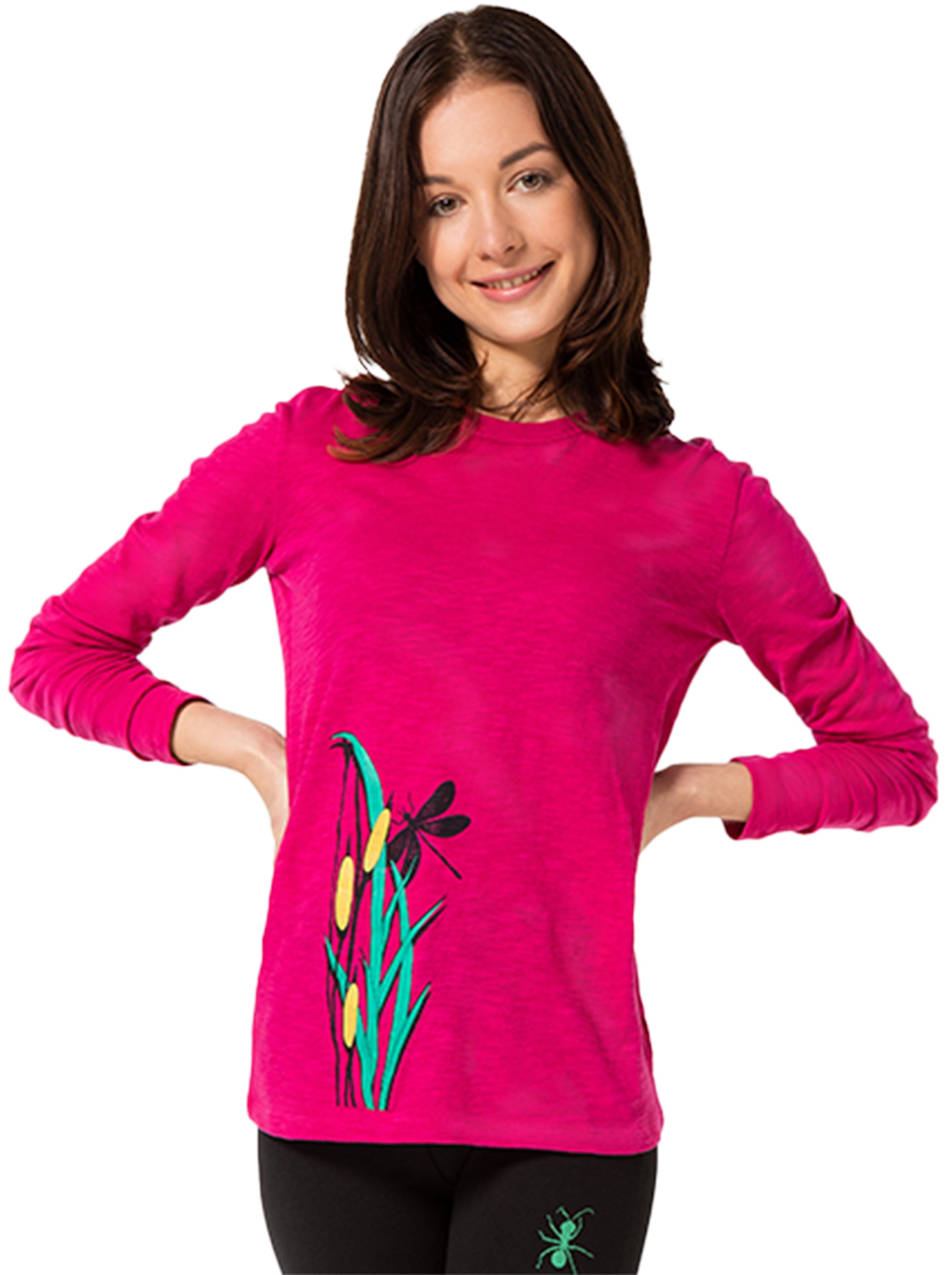 Langarm Shirt Libelle, pink, Damenshirt Siebdruck Frauenshirt bedruckt