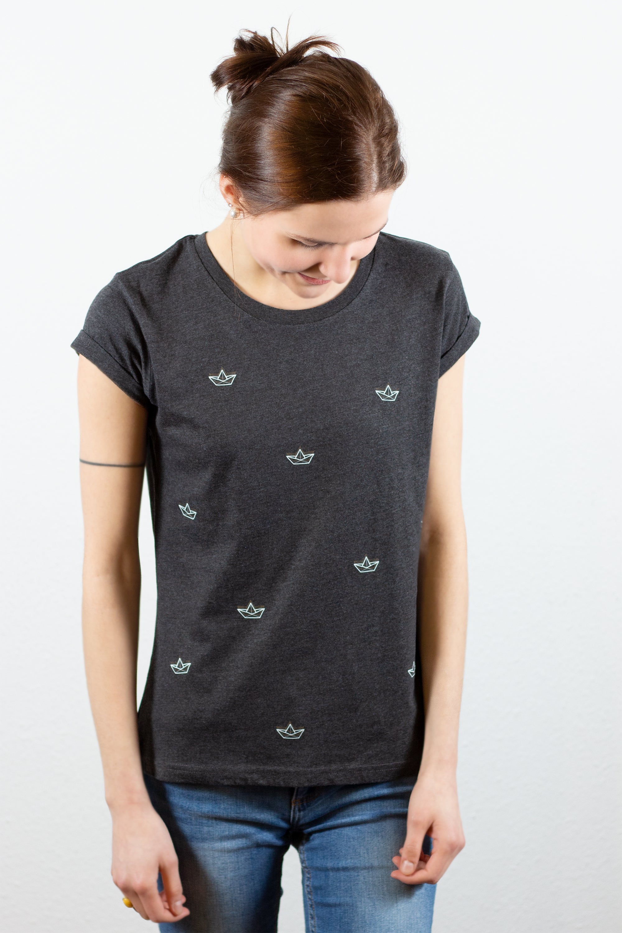 Damen T-Shirt „Boote“, tailliert, Siebdruck