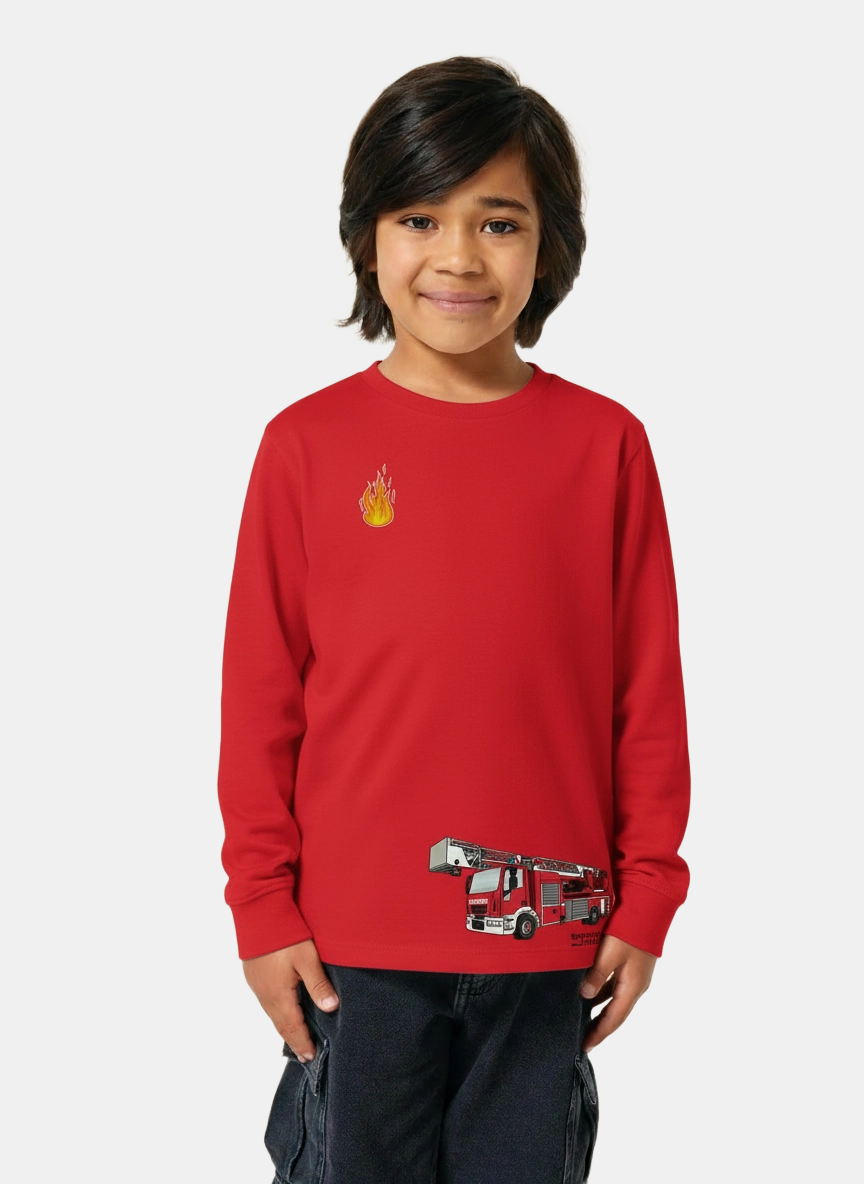 Kinder Langarmshirt „Feuerwehr Tatü Tata“ – Bio-Baumwolle, Rot