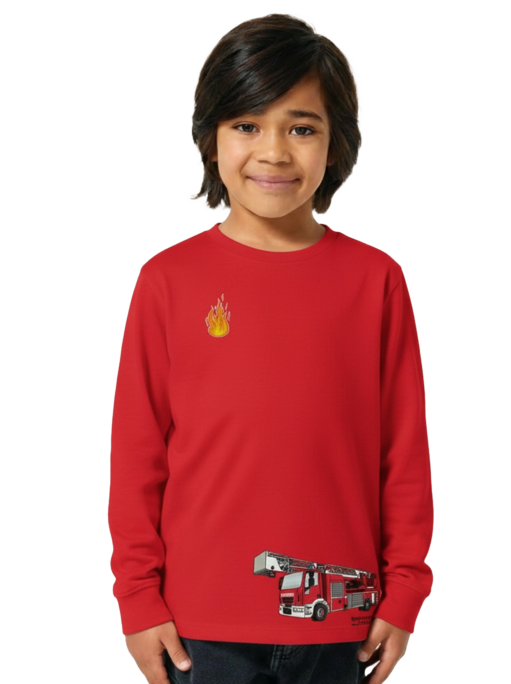 Kinder Langarmshirt „Feuerwehr Tatü Tata“ – Bio-Baumwolle, Rot