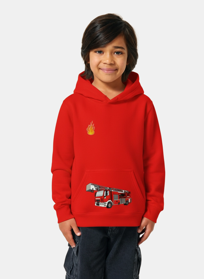 Kinder-Hoodie „Feuerwehr Tatü Tata“ – Bio-Baumwolle, Rot