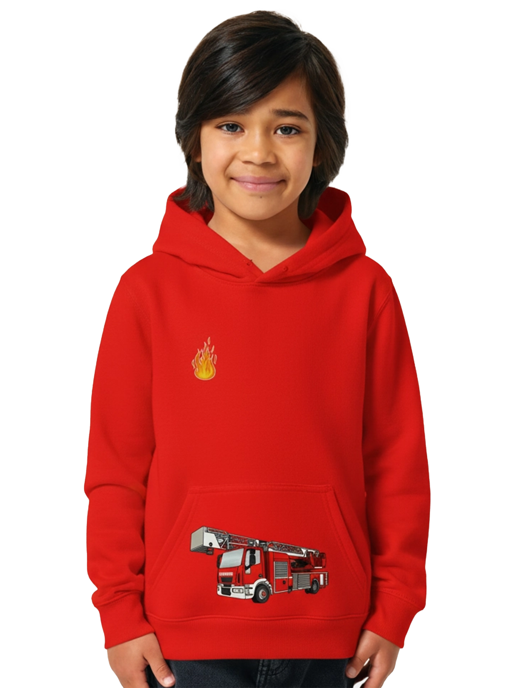 Kinder-Hoodie „Feuerwehr Tatü Tata“ – Bio-Baumwolle, Rot