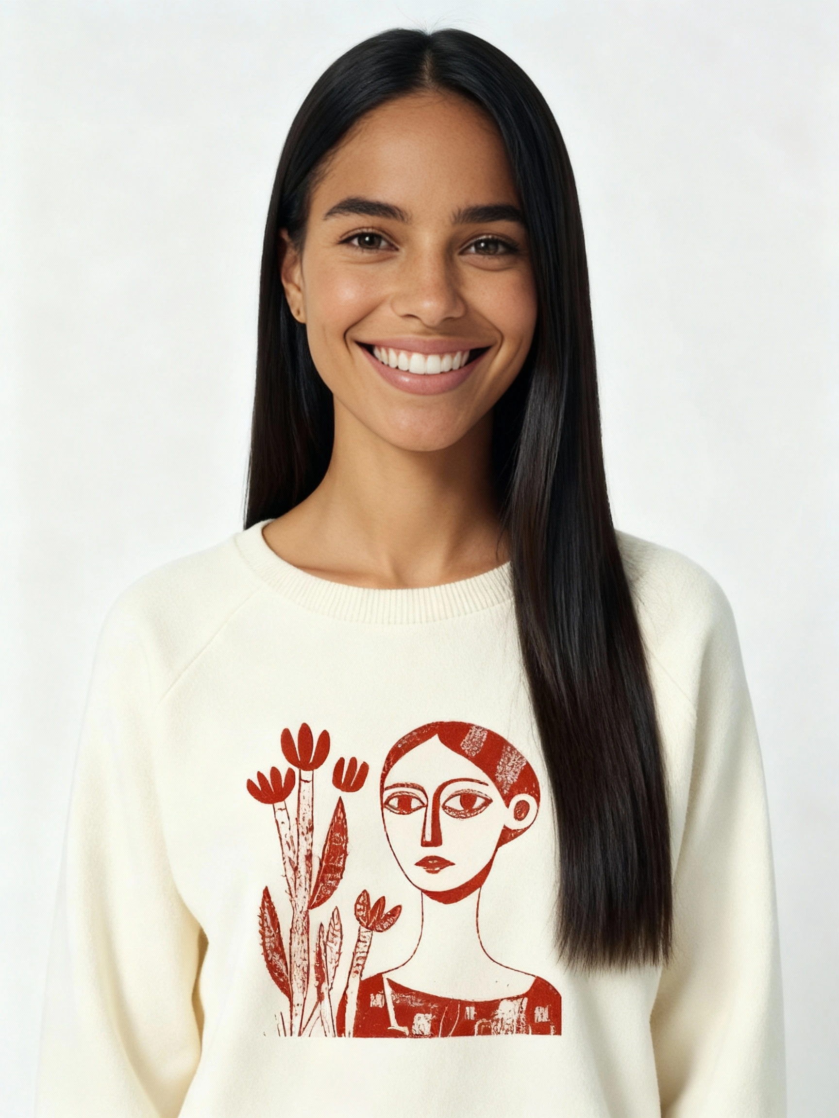 Pullover, "Kaktusfrau" cremeweiß, Sweatshirt, Damen, bedruckt, Bio-Baumwolle