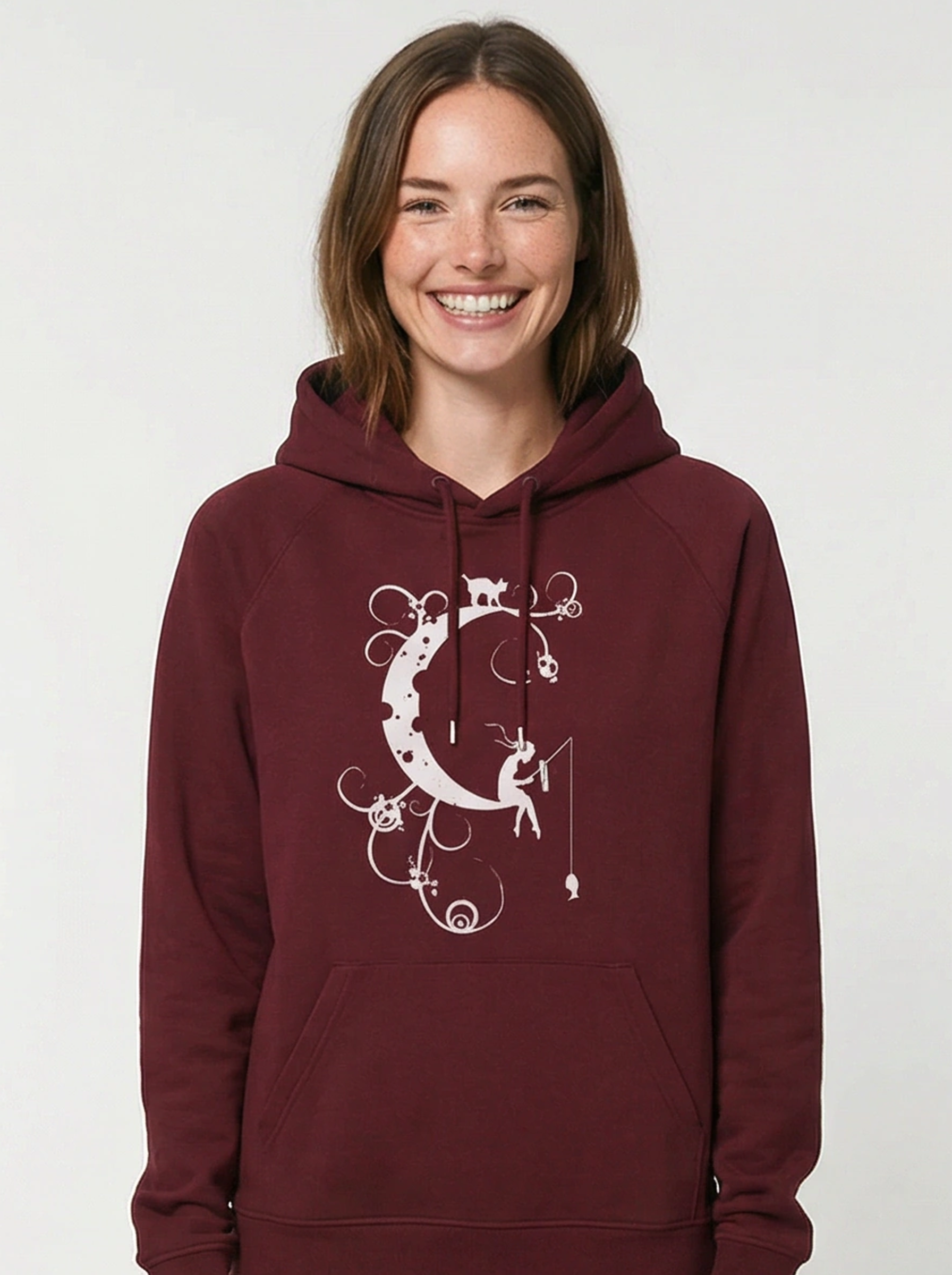 Hoodie"Mondkatze“ bordeaux meliert