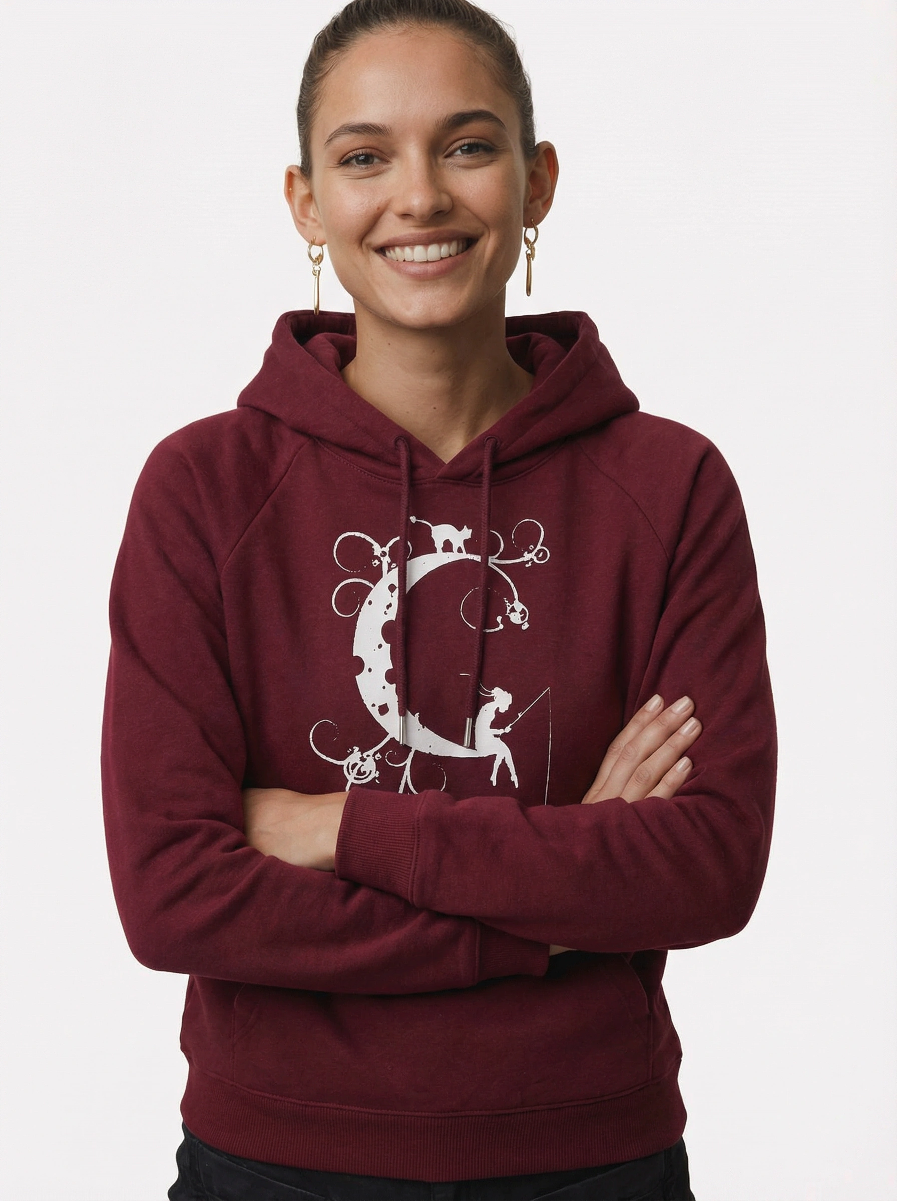 Hoodie"Mondkatze“ bordeaux meliert
