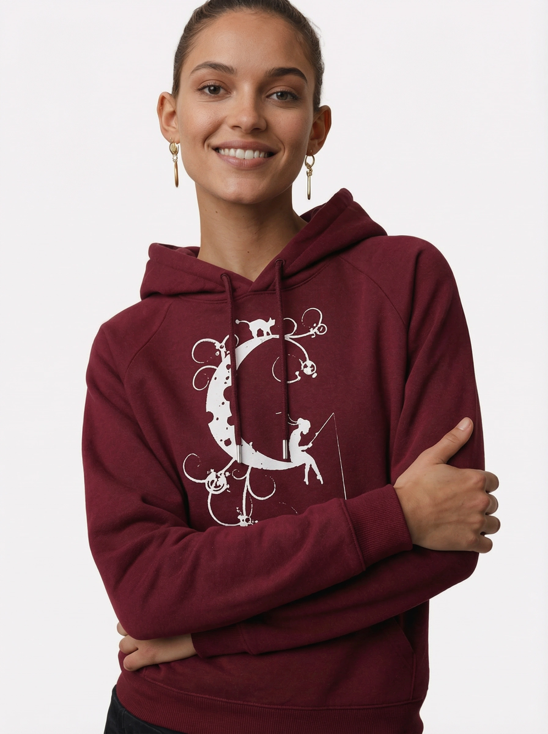 Hoodie"Mondkatze“ bordeaux meliert