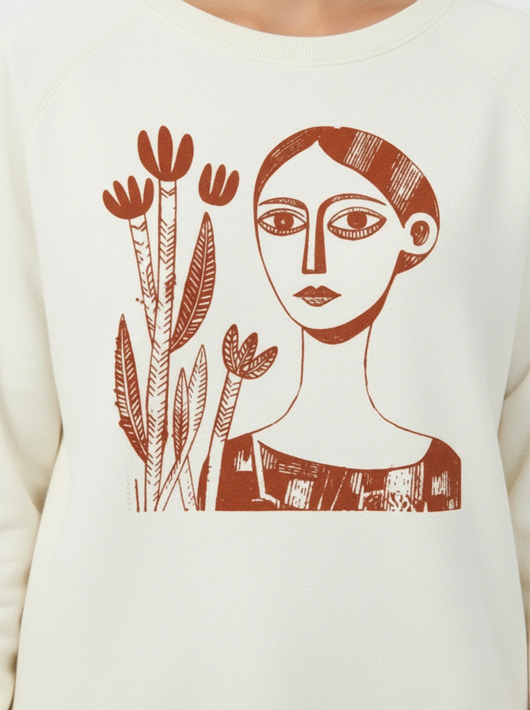 Pullover, "Kaktusfrau" cremeweiß, Sweatshirt, Damen, bedruckt, Bio-Baumwolle