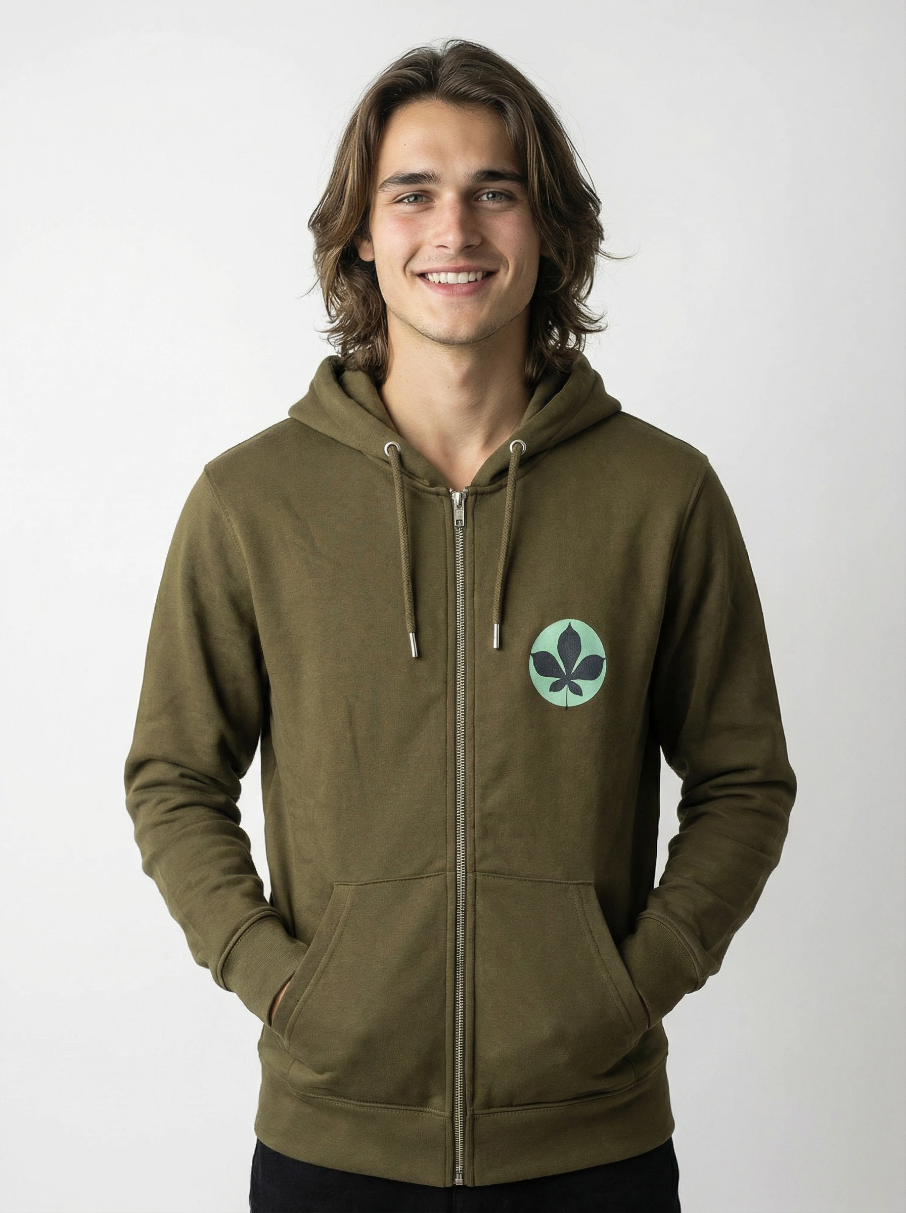 Sweatjacke Blatt, oliv, Hoodie,