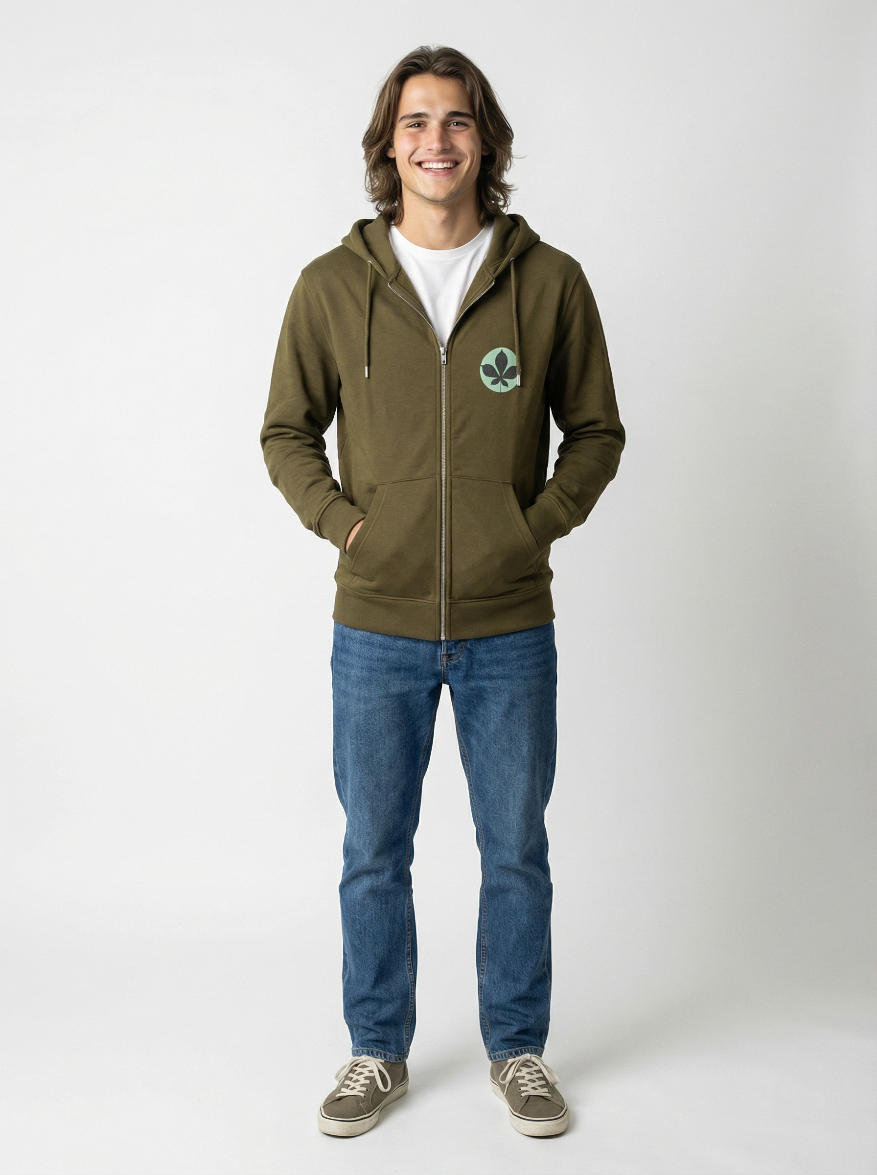 Sweatjacke Blatt, oliv, Hoodie,