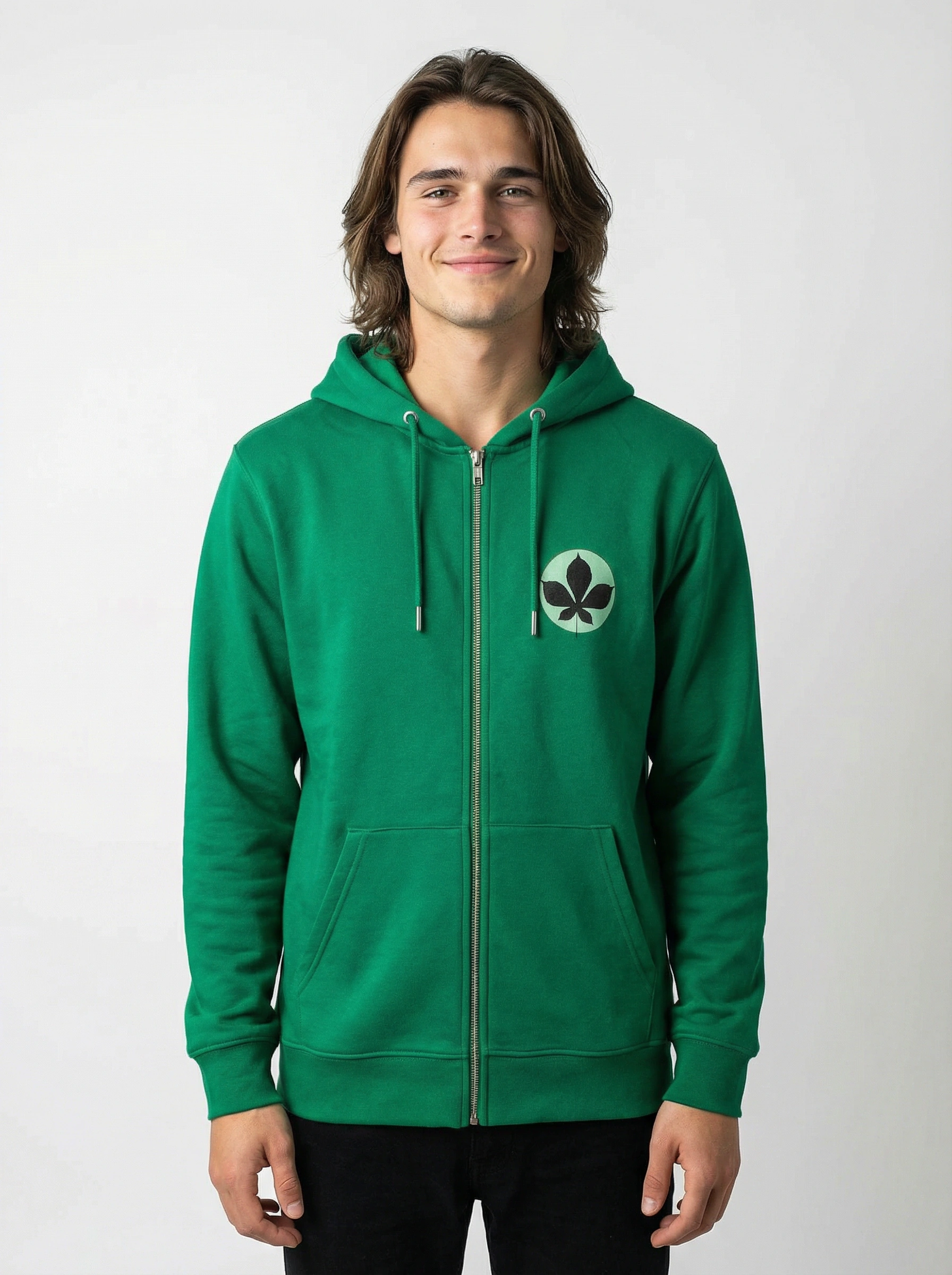 Sweatjacke Blatt, oliv, Hoodie,