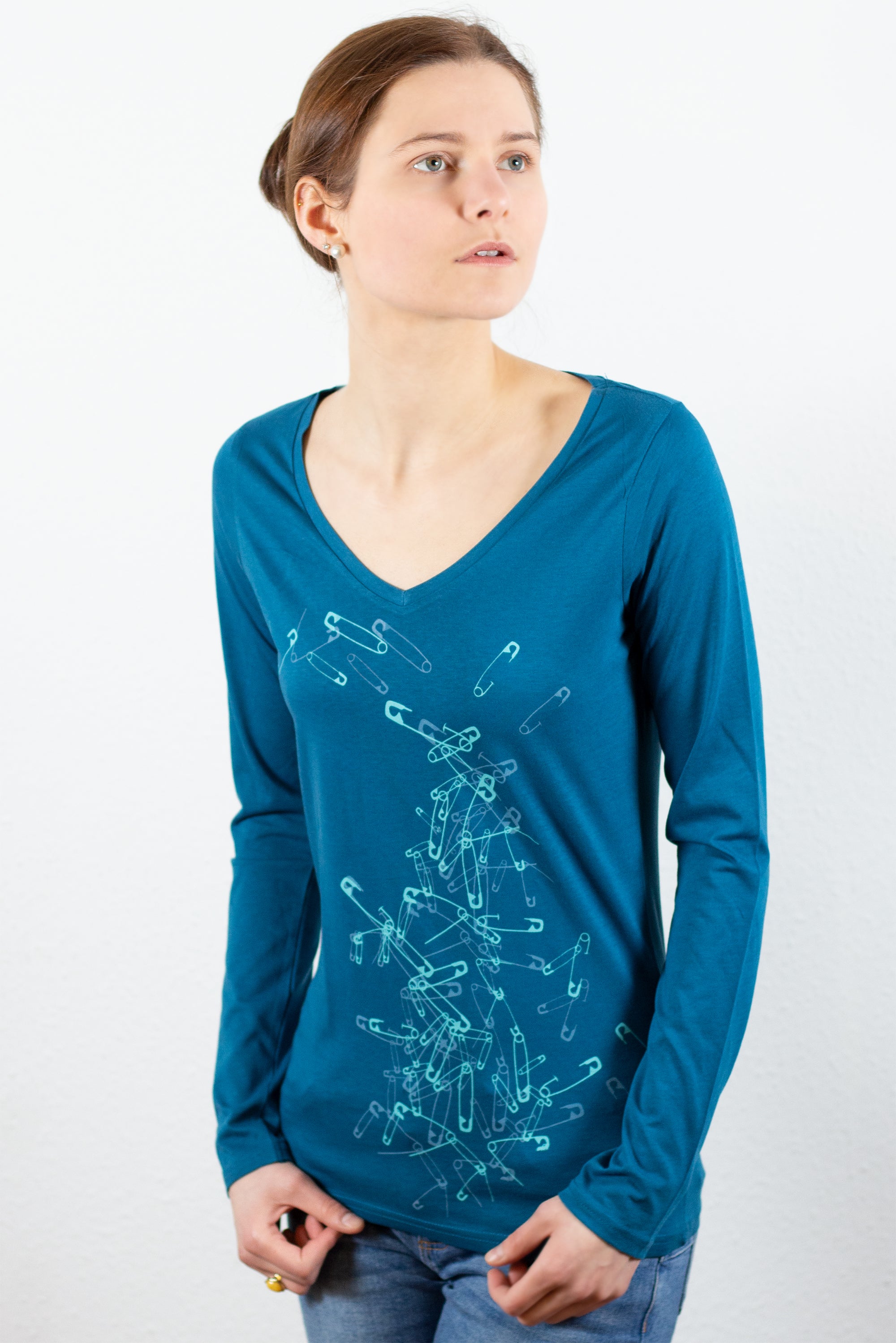 Langarmshirt "Sicherheitsnadeln", Damenshirt, Siebdruck
