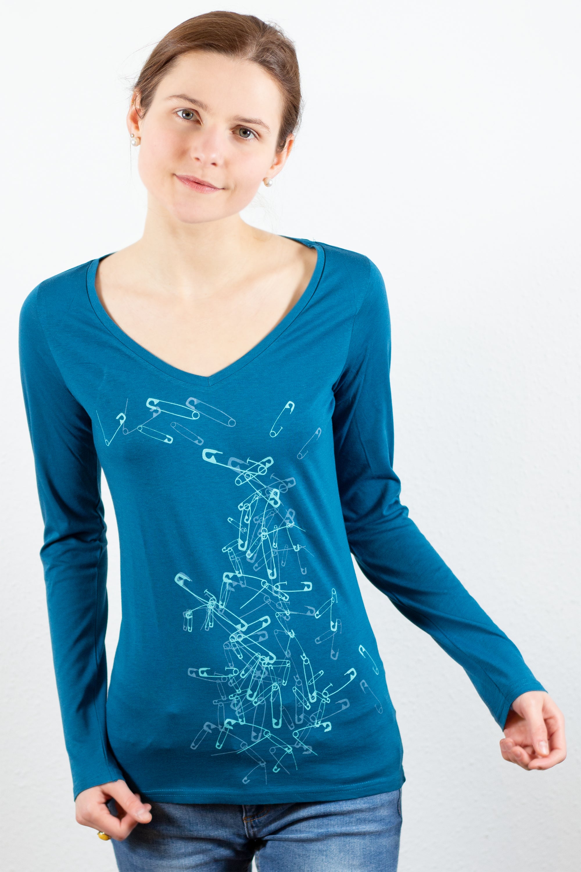 Langarmshirt "Sicherheitsnadeln", Damenshirt, Siebdruck
