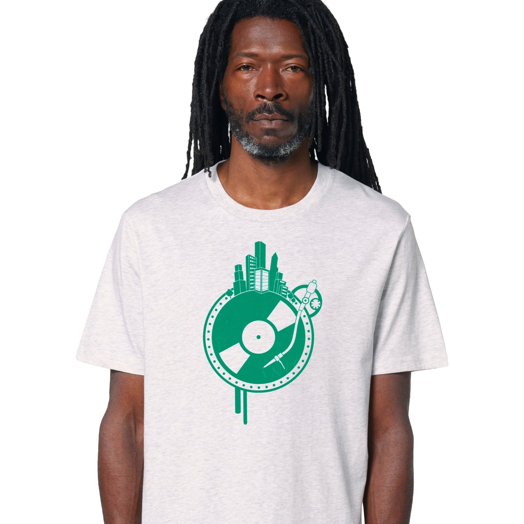 T-Shirt bedruckt, "Vinyl-Weltscheibe"