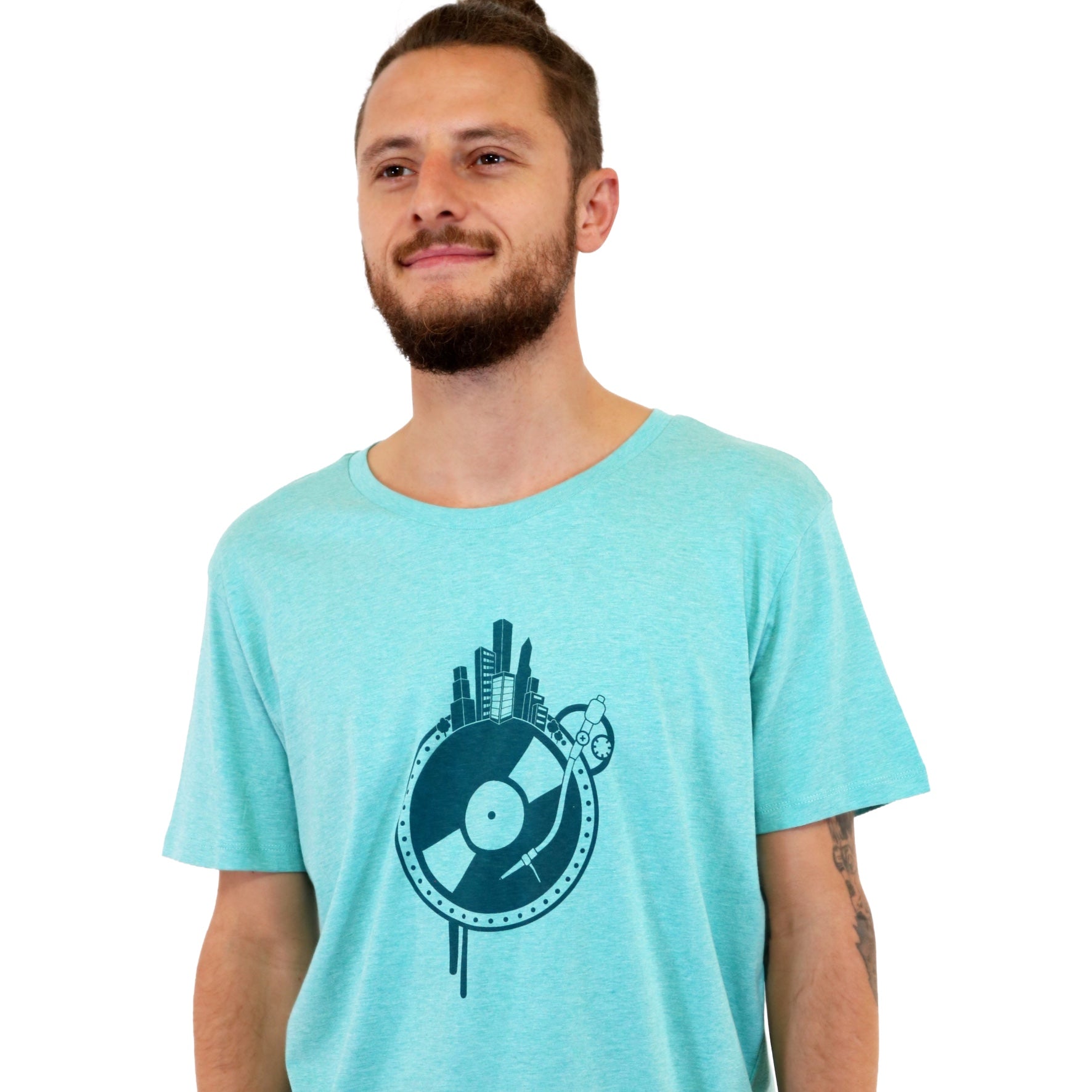 T-Shirt bedruckt, "Vinyl-Weltscheibe"