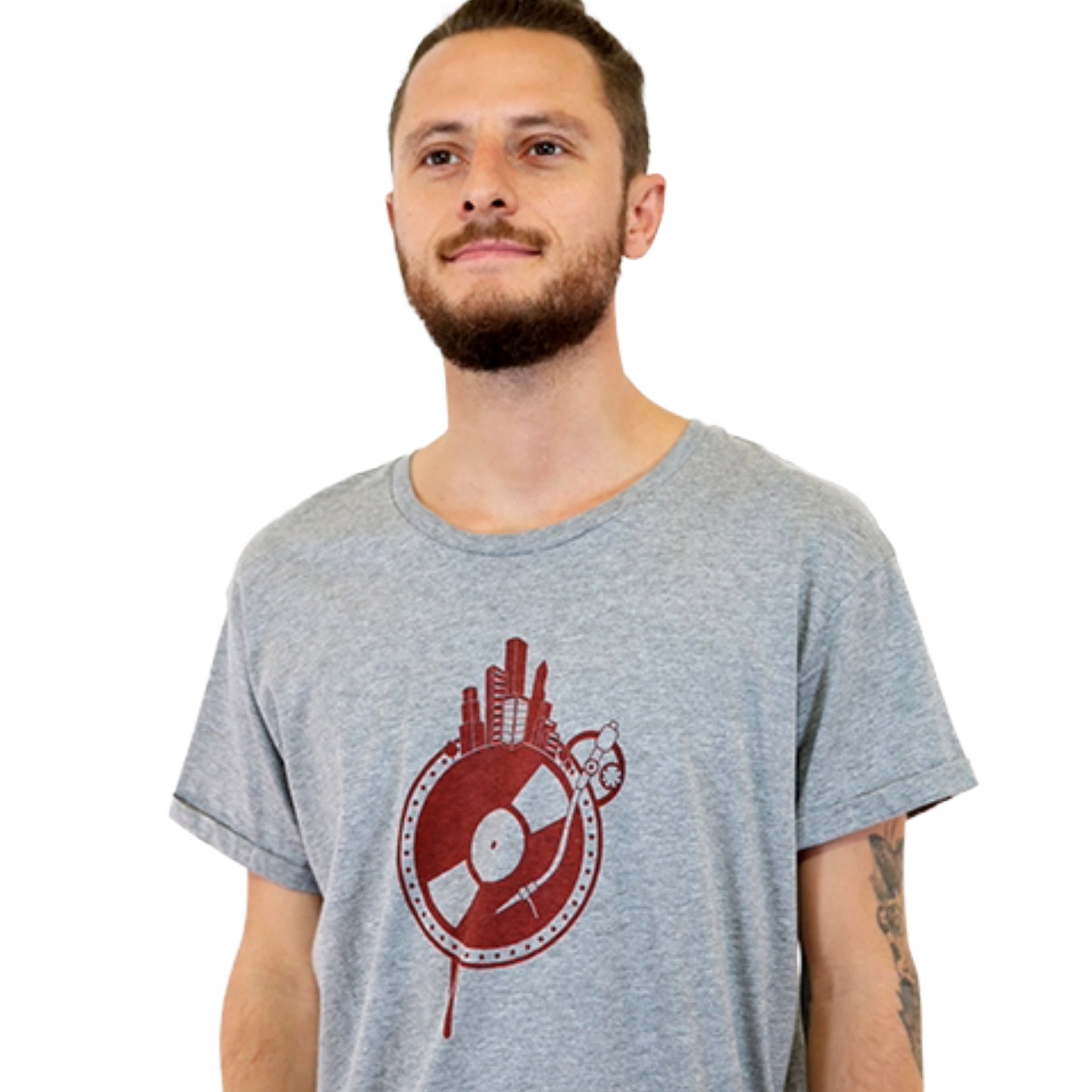 T-Shirt bedruckt, "Vinyl-Weltscheibe"