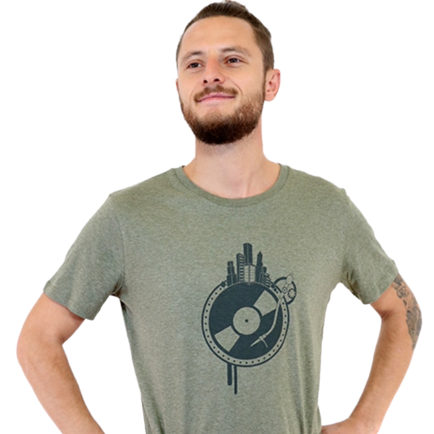 T-Shirt bedruckt, "Vinyl-Weltscheibe"