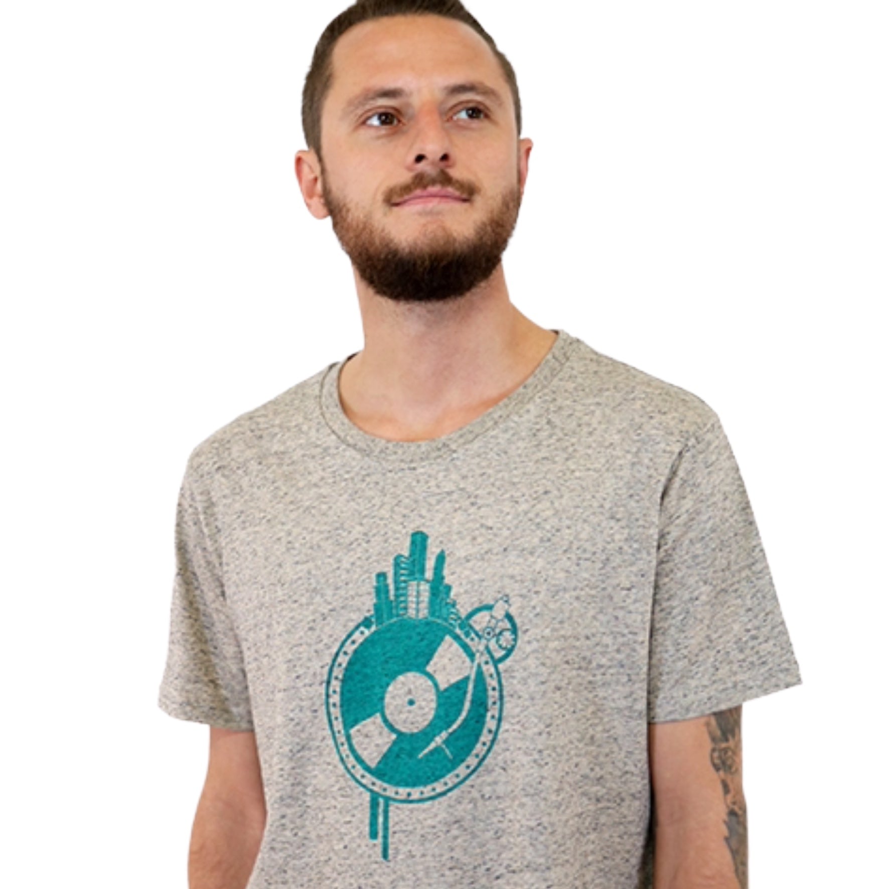 T-Shirt bedruckt, "Vinyl-Weltscheibe"