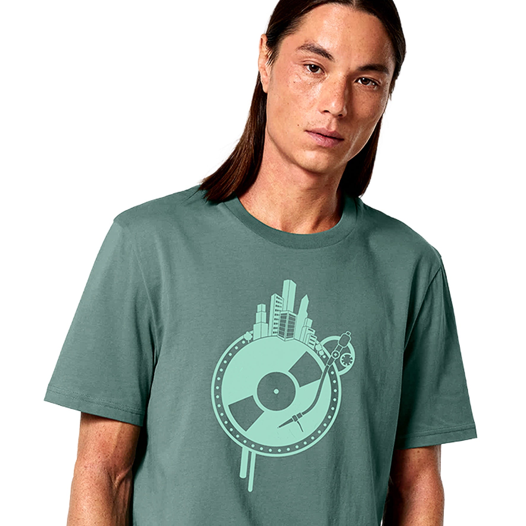 T-Shirt bedruckt, "Vinyl-Weltscheibe"
