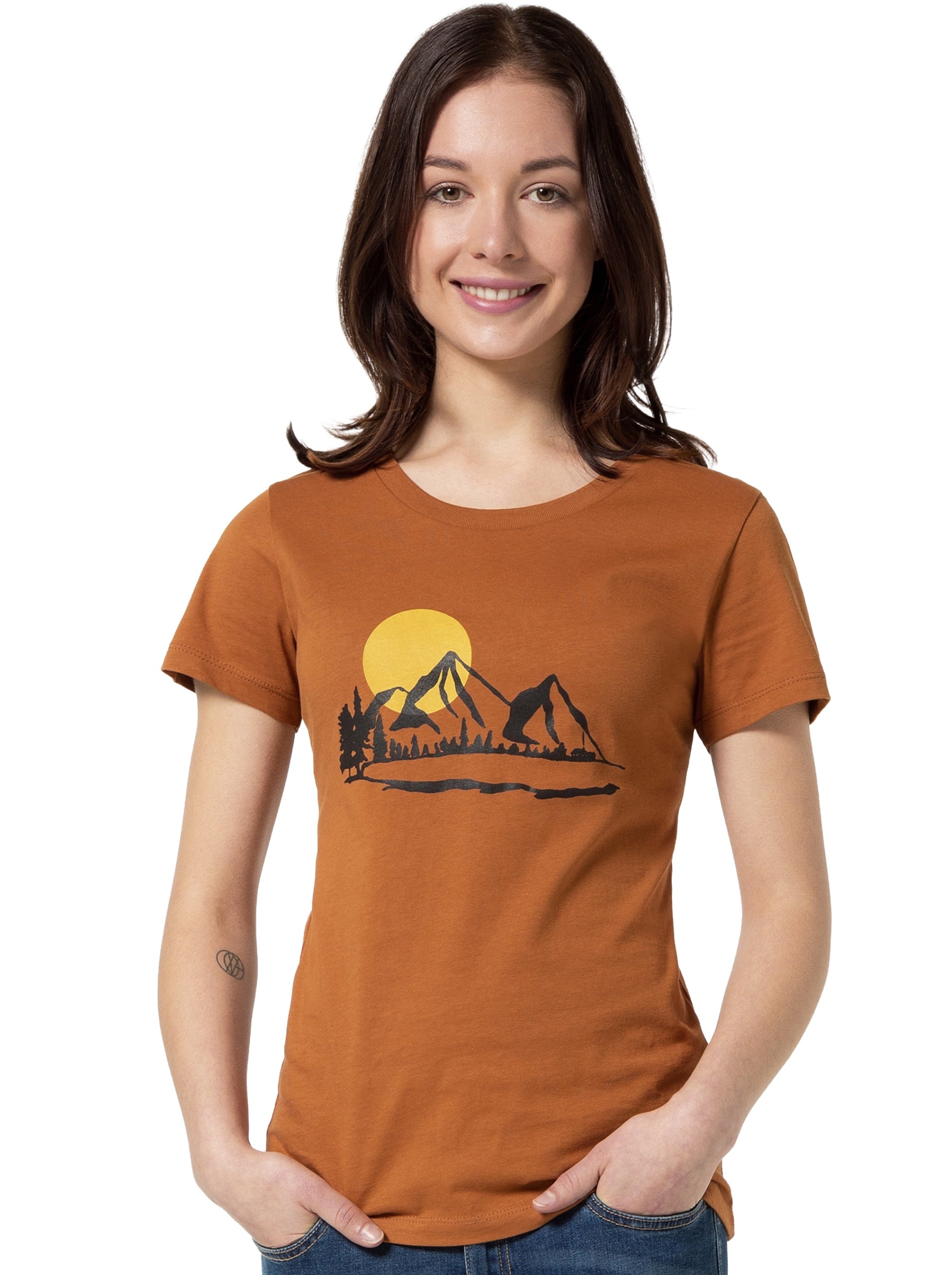 Damen T-Shirt „Bergluft“ – Bergmotiv Siebdruck