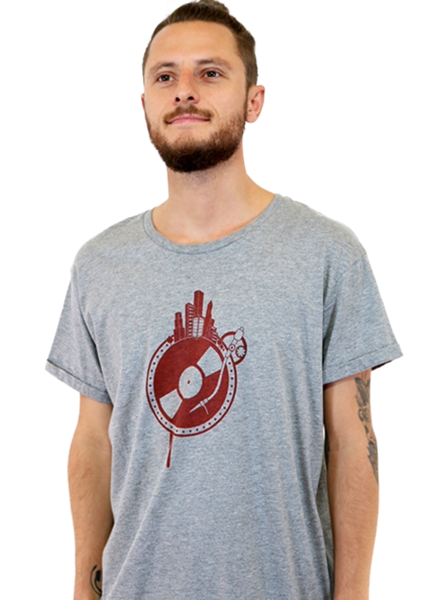 T-Shirt bedruckt, "Vinyl-Weltscheibe"