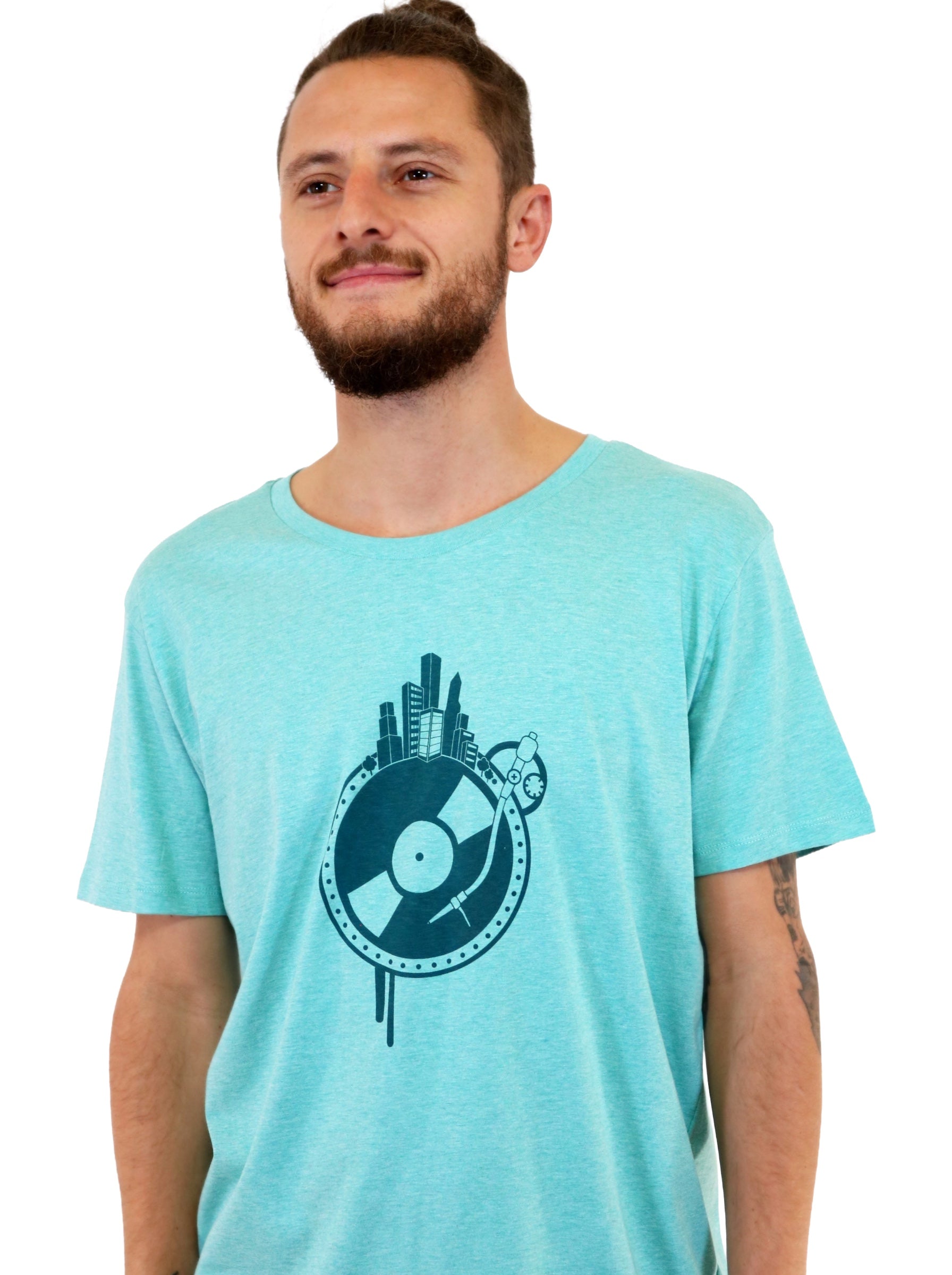 T-Shirt bedruckt, "Vinyl-Weltscheibe"