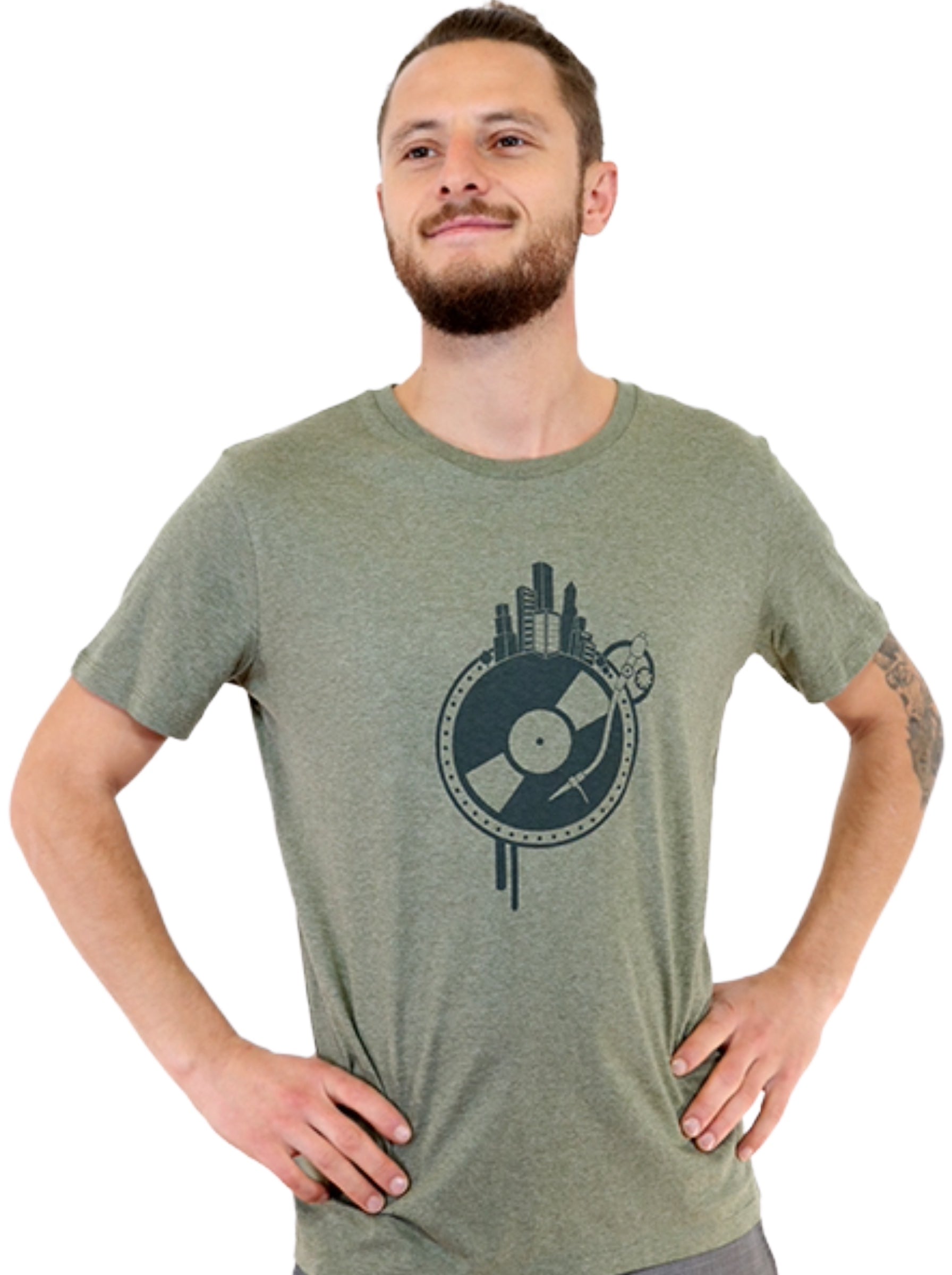 T-Shirt bedruckt, "Vinyl-Weltscheibe"