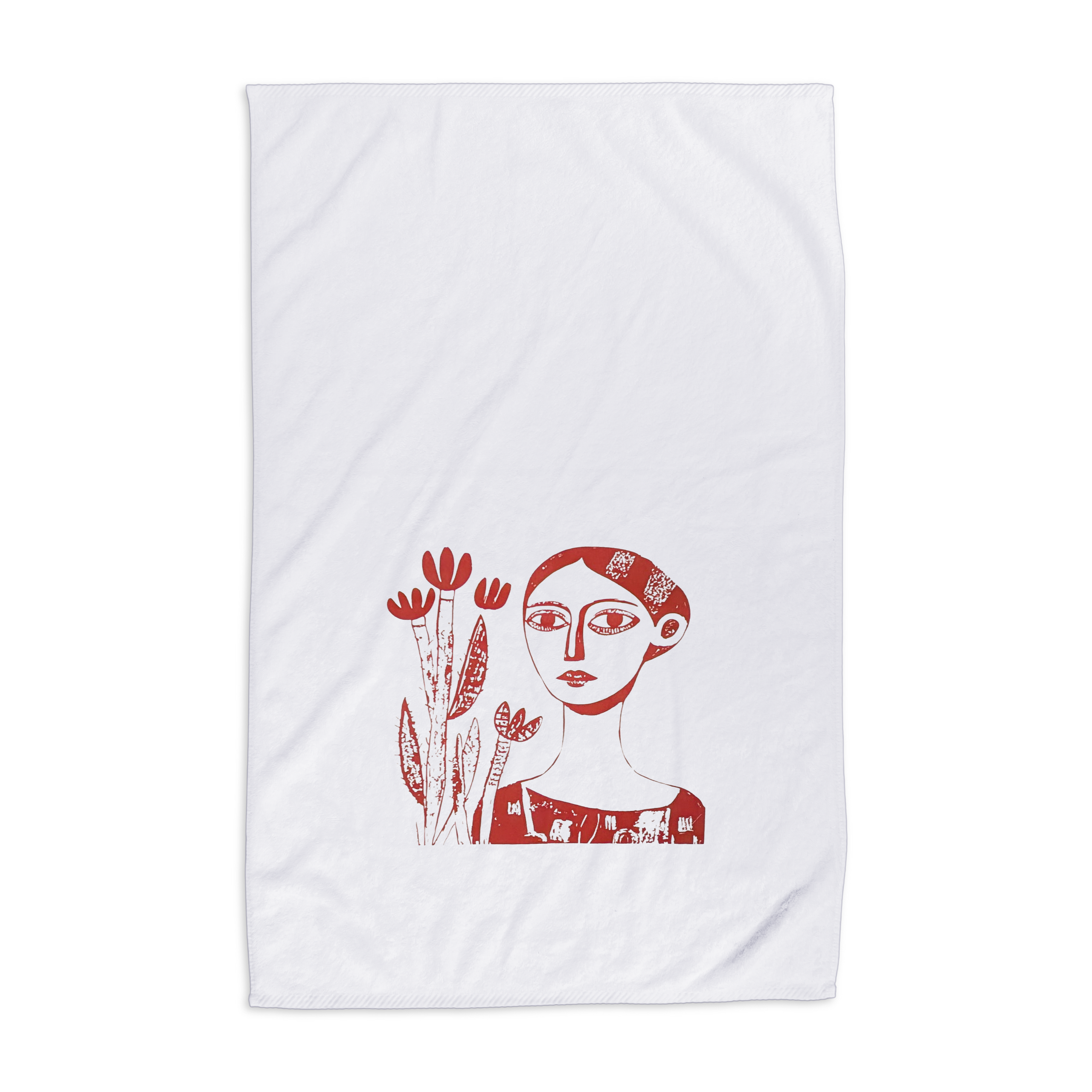 Geschirrtuch, Handsiebdruck Motiv Kaktusfrau, 100% Bio Baumwolle