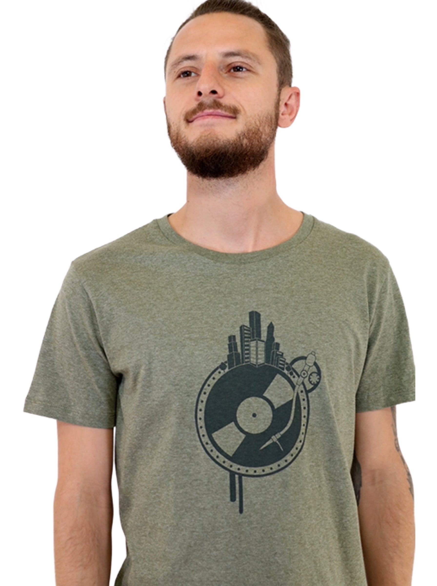T-Shirt bedruckt, "Vinyl-Weltscheibe"