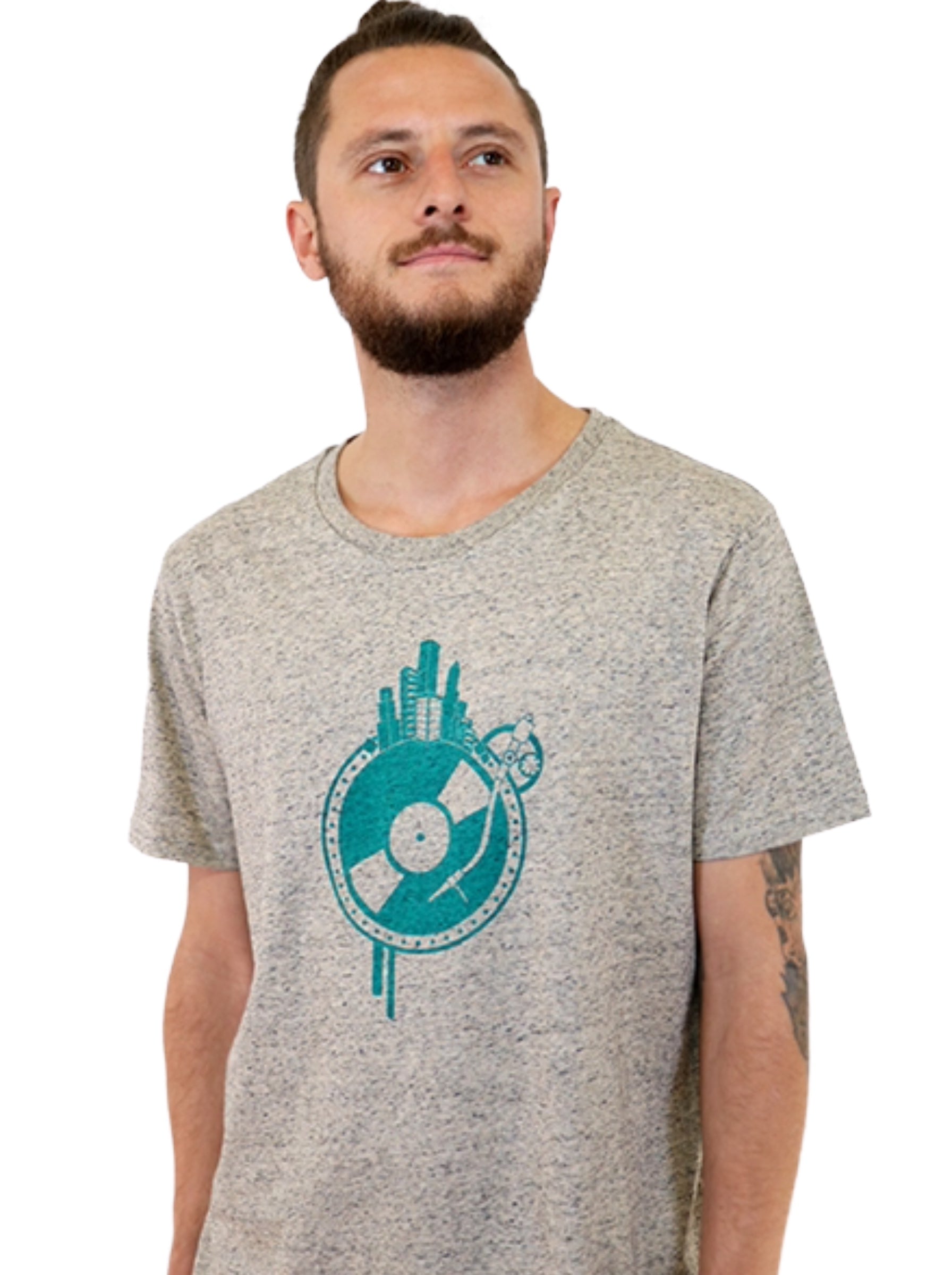 T-Shirt bedruckt, "Vinyl-Weltscheibe"