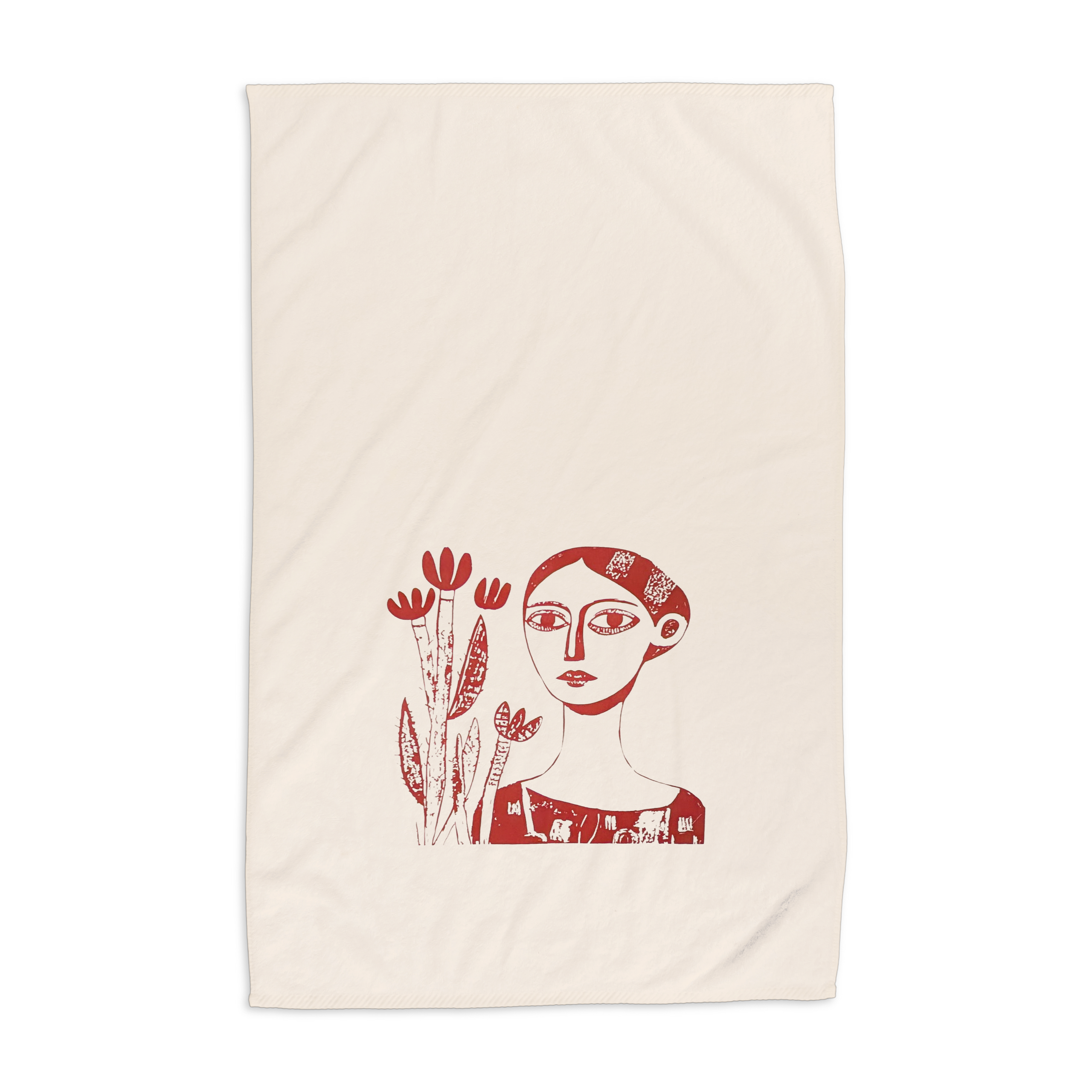 Geschirrtuch, Handsiebdruck Motiv Kaktusfrau, 100% Bio Baumwolle