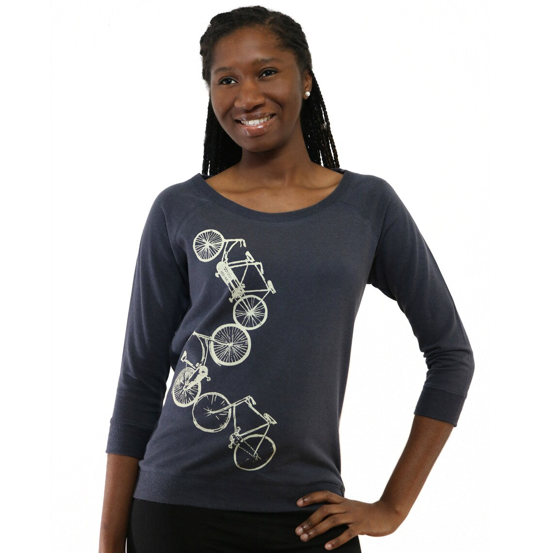 3/4 Pullover Fahrräder, anthrazit, Handsiebdruck, Damen