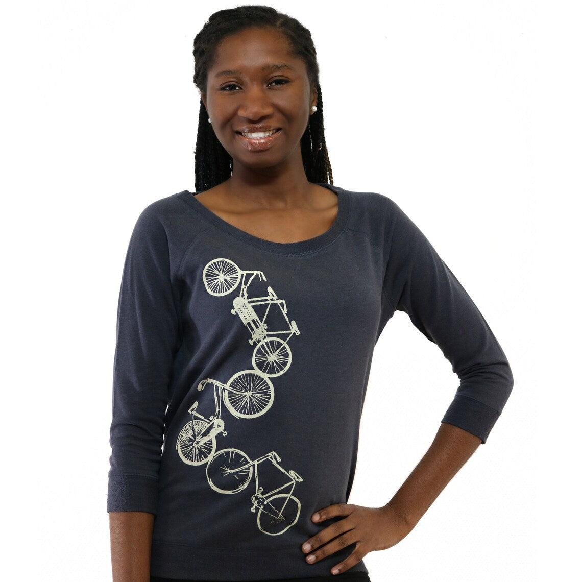 3/4 Pullover Fahrräder, anthrazit, Handsiebdruck, Damen