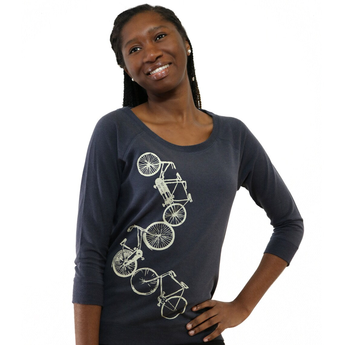 3/4 Pullover Fahrräder, anthrazit, Handsiebdruck, Damen