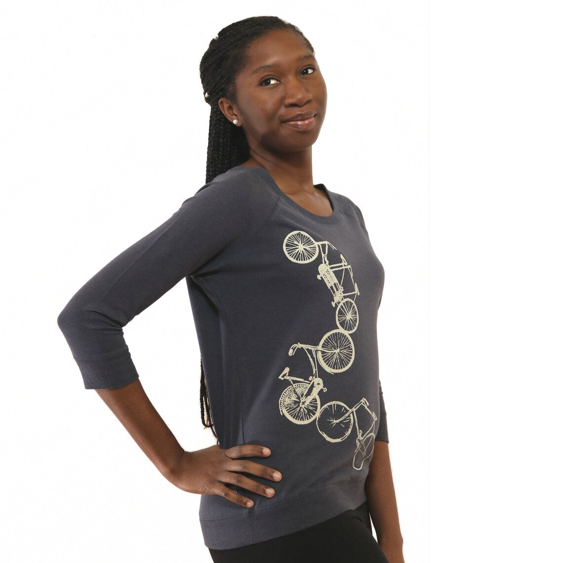 3/4 Pullover Fahrräder, anthrazit, Handsiebdruck, Damen